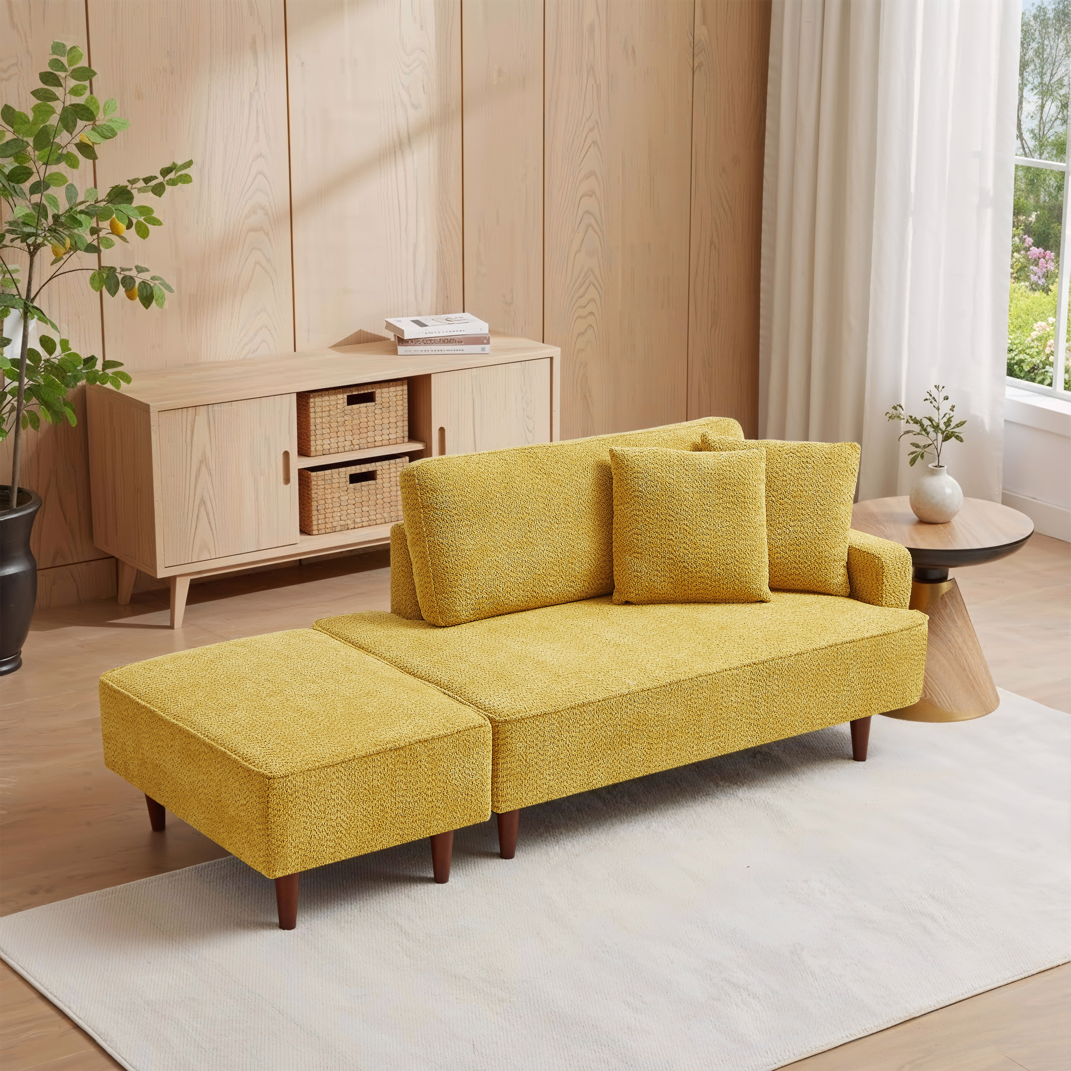 Indoor Chaise Lounge Chair with Ottoman Boucle Upholstered Chaise 2 Throw Pillows Included for Living Room Bedroom — foto 5