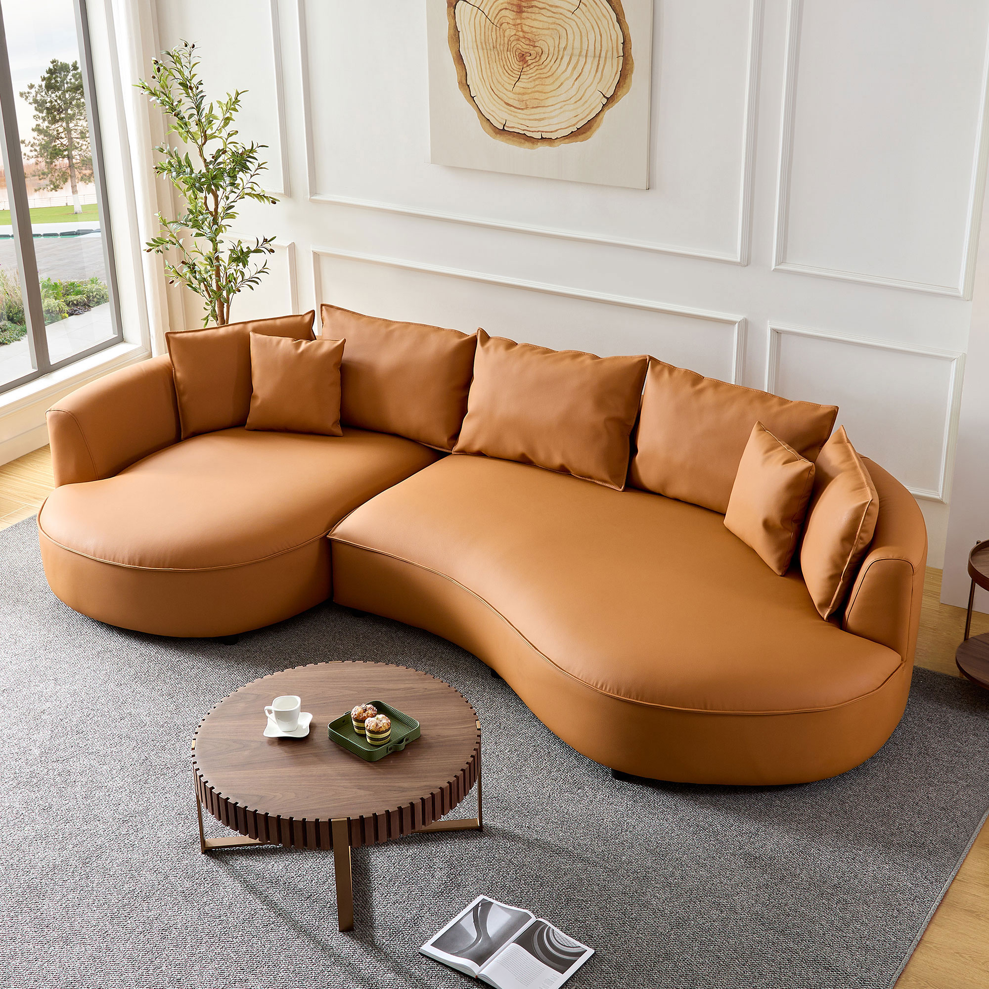 Modern Sectional curved Sofa Couch for Living Room,Upholstered 5-Seat Sofa Couch Eco-leather Couch Set for Apartment Office,Orange — foto 2