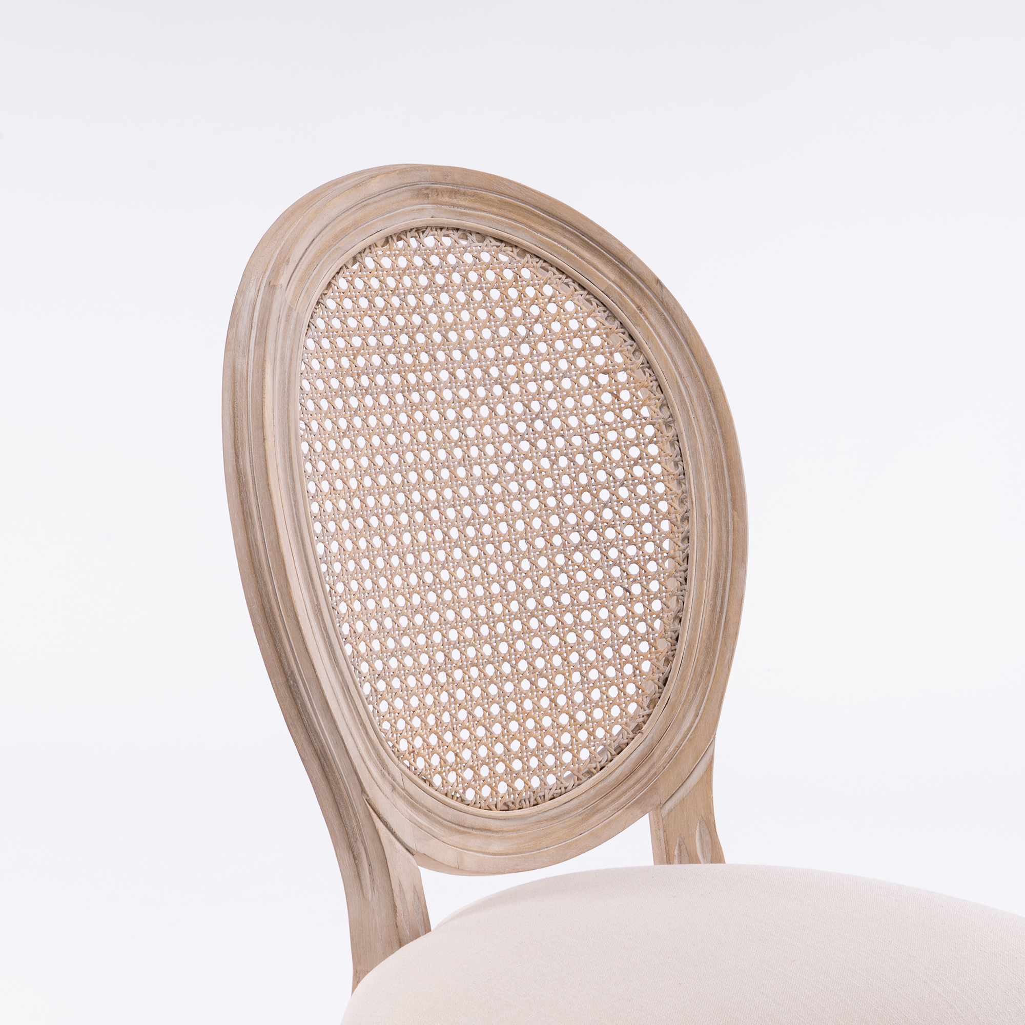 French Style Solid Wood Frame Linen Fabric Rattan Back Dining Chair,Set of 2, Beige — foto 7