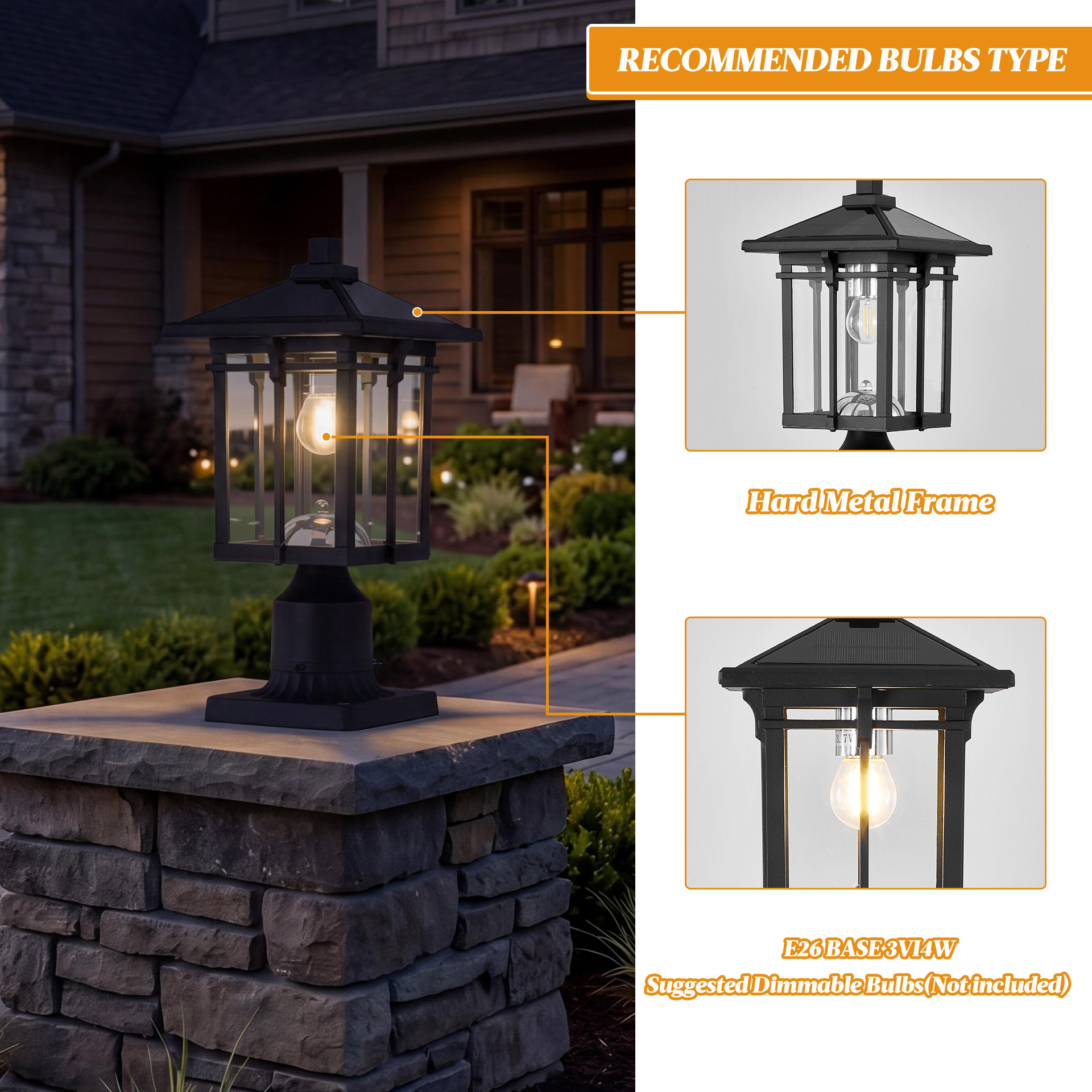 Solar Post Light Outdoor, Dusk to Dawn Post Lamp Solar Powered with Pier Mount Base for Pole Pillar Gates Yard Garden Pathway