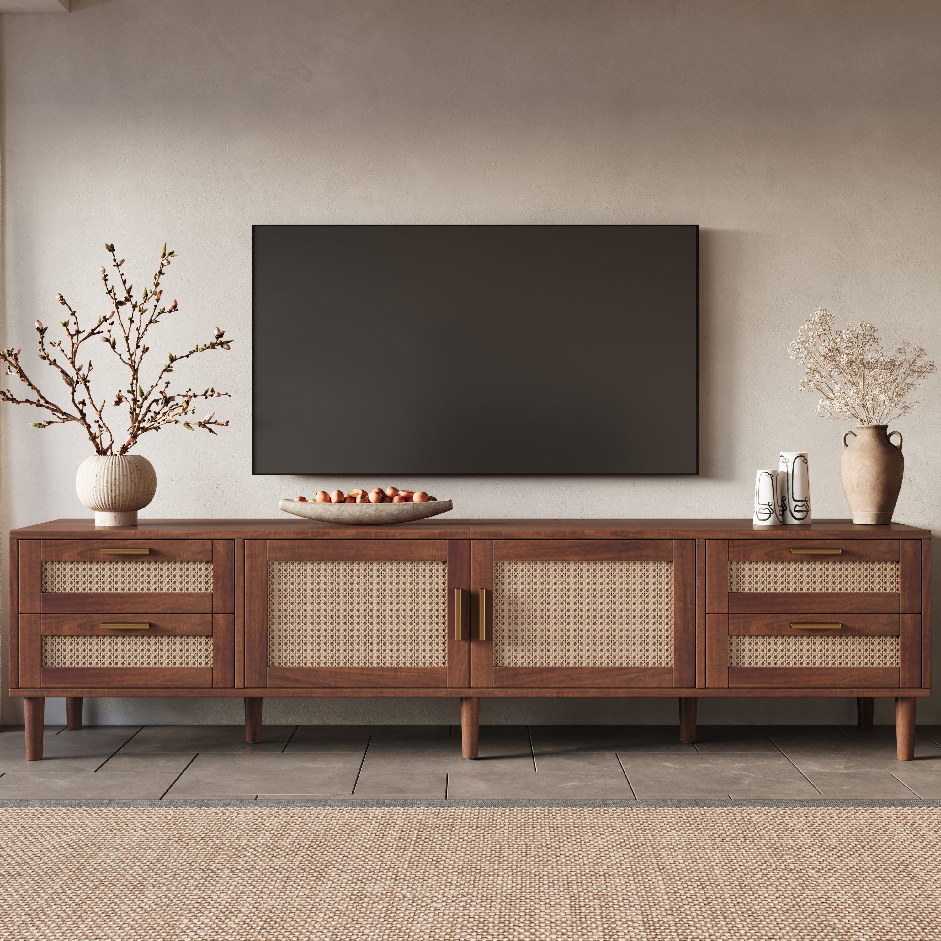 78 Inch TV Stand for TVs up to 85 inch, Media Console with 4 Drawers, Solid Wood Legs, Soft Closing Hinges, for Living Room, Modern Entertainment Center — foto 4