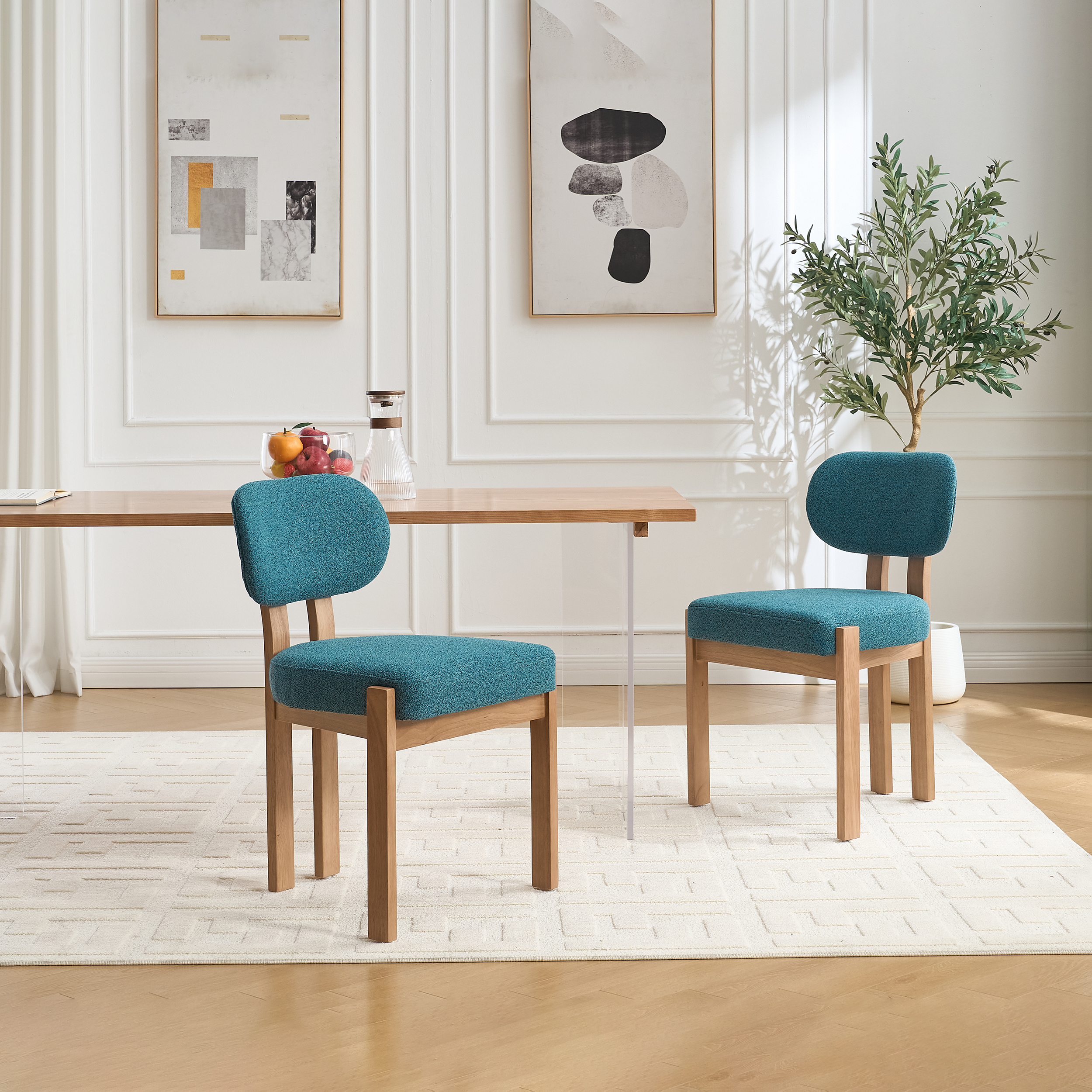 Wooden Dining Chairs Set of 2, Modern Fabric Upholstered Dining Room Chair Kitchen Chairs, Farmhouse Dinner Chair for Kitchen Dining Room 3