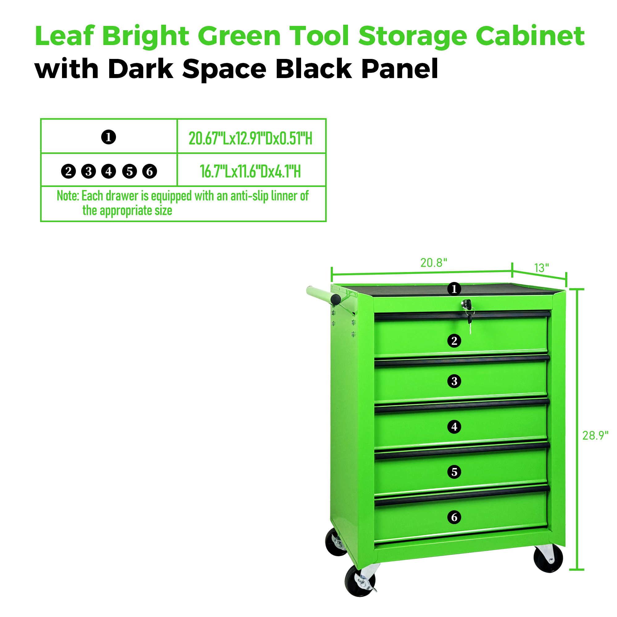 Rolling Metal Tool Chest with 5 Drawers, 20" 5-Drawer Tool Chest Cabinet with Ball Bearing Drawer Slides, Steel Tool Storage Box Organizer -GREEN — foto 3