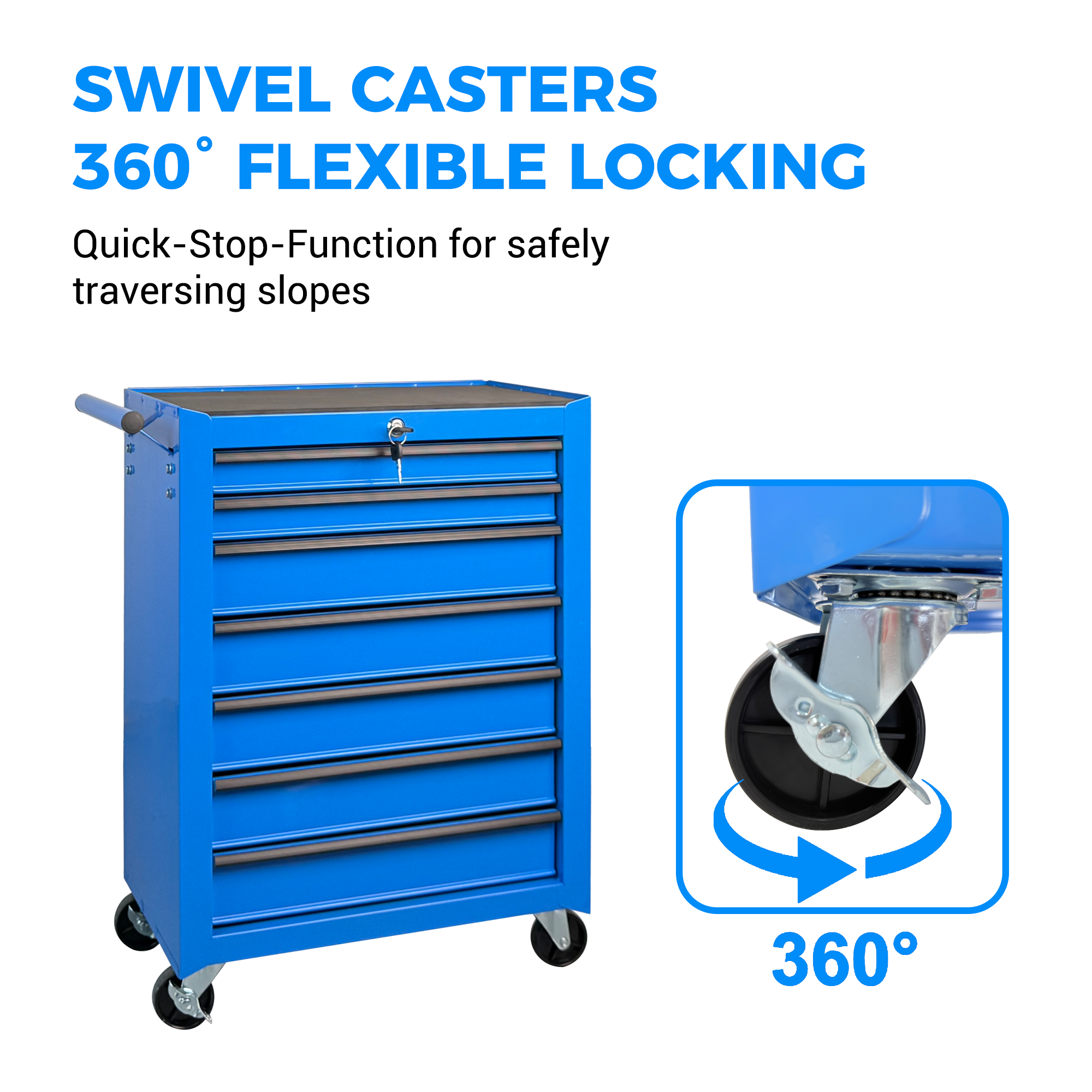 Rolling Metal Tool Chest with 7 Drawers, 20" 7-Drawer Tool Chest Cabinet with Ball Bearing Drawer Slides, Steel Tool Storage Box Organizer  -BLUE — foto 7