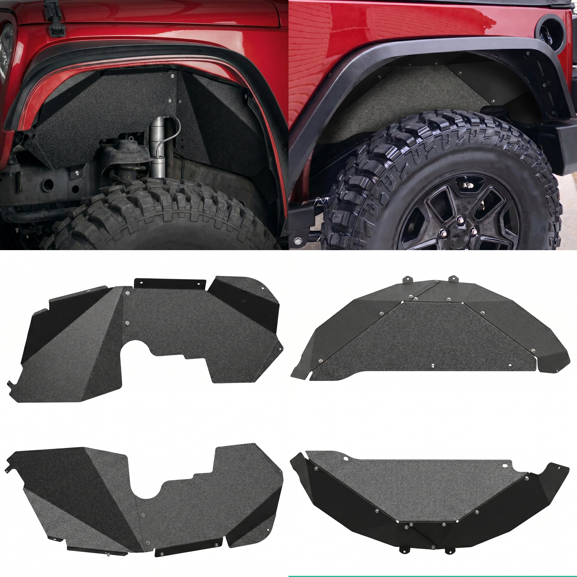 4PCS Black Front & Rear Inner Fender Liners Compatible with 2007-2018 Jeep Wrangler JK & JKU Unlimited  (2/4 Doors) Steel Fenders Flares   Four-piece pack product sizes vary see details — foto 5