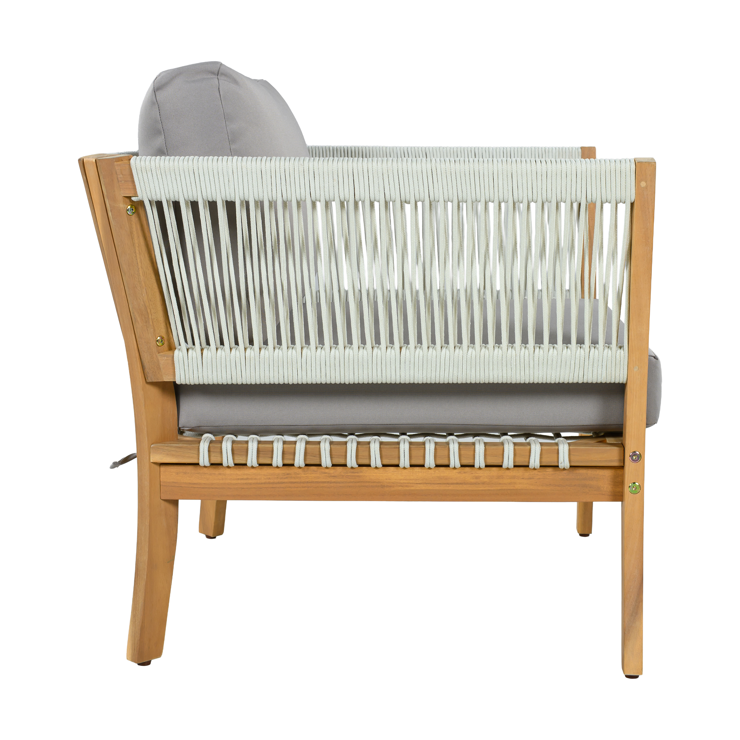 30.3" Outdoor Acacia Wood Patio Chair with Woven Rope Accents, Weather-Resistant Single Lounge Chair with Thick Cushions, Modern Accent Chair for Backyard, Deck, Poolside — foto 7