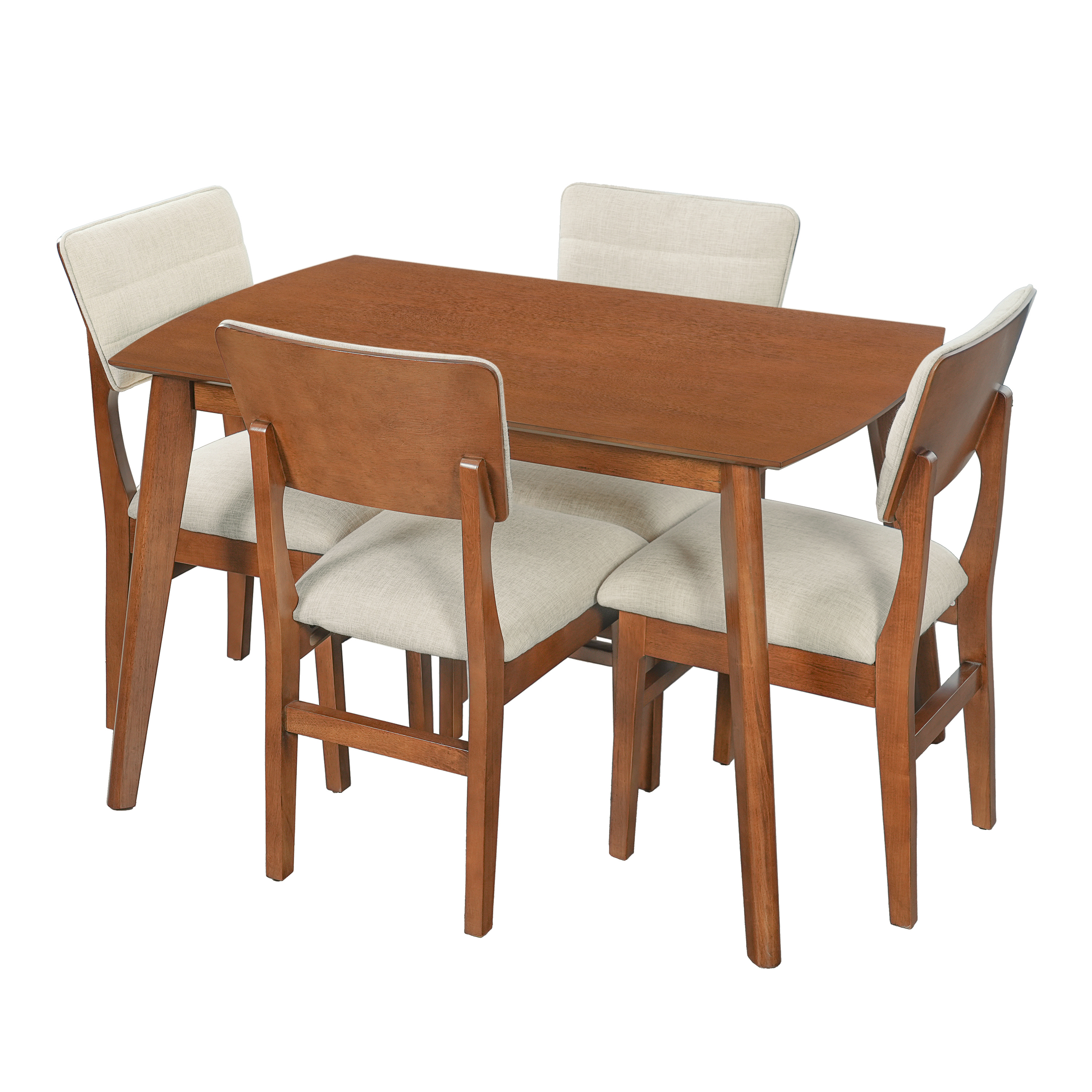 Farmhouse Dining Table Set for 4, Wood Kitchen Table & 4 Upholstered Chairs with Sturdy Rubber Wood Frame, Padded Seat, Curved Backrest, Space-Saving Dinette Set for Dining Room, Brown+Biege — foto 2