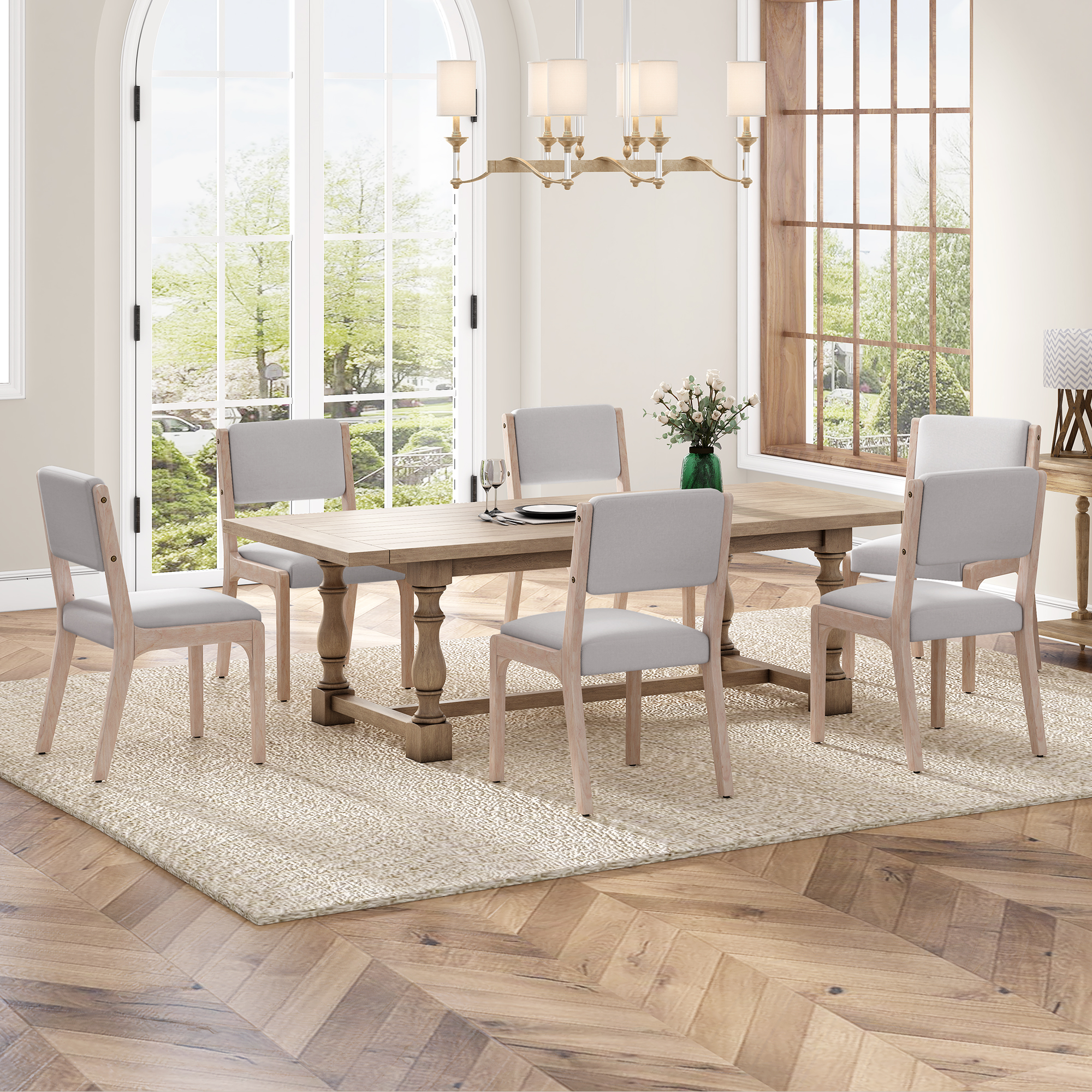 Wood Dining Chairs Set of 2, Modern Farmhouse Accent Chairs with Solid Wood Legs and Padded Seat, Modern Linen Kitchen & Dining Chairs Side Chairs for Dining Room, Beige — foto 7