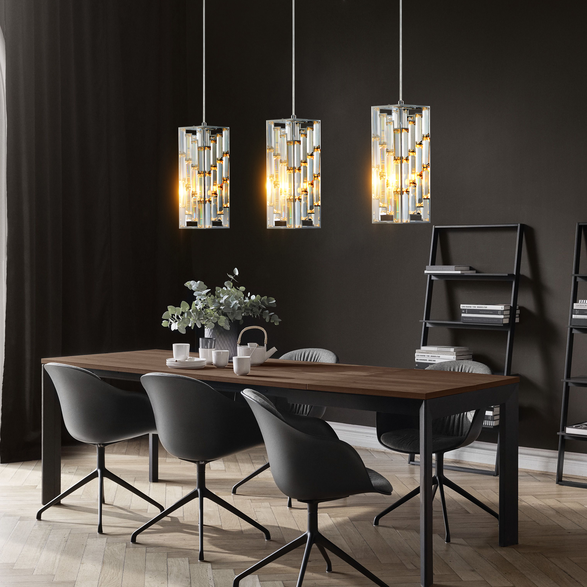 4" Modern Crystal Pendant Light - 3 Pack, Adjustable Hanging Ceiling Lamp with Crystal Prism Design for Dining Room, Kitchen Island, and Living Room -Chrome Finish — foto 2