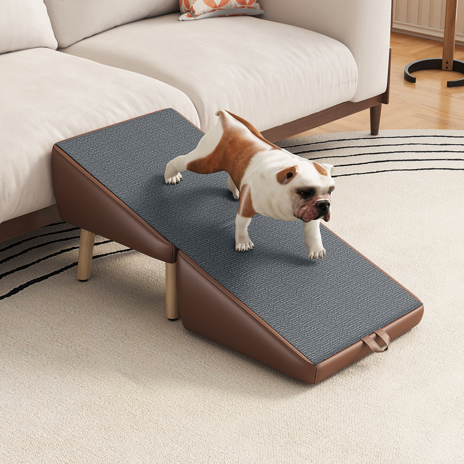 (UPGRADED) Dog Stairs for Small Dogs and Cats, Dog Ramp for Couch and Bed, Foldable 2-in-1 Wooden Pet Steps for Puppy, Split Ottoman Design (BROWN) — foto 2