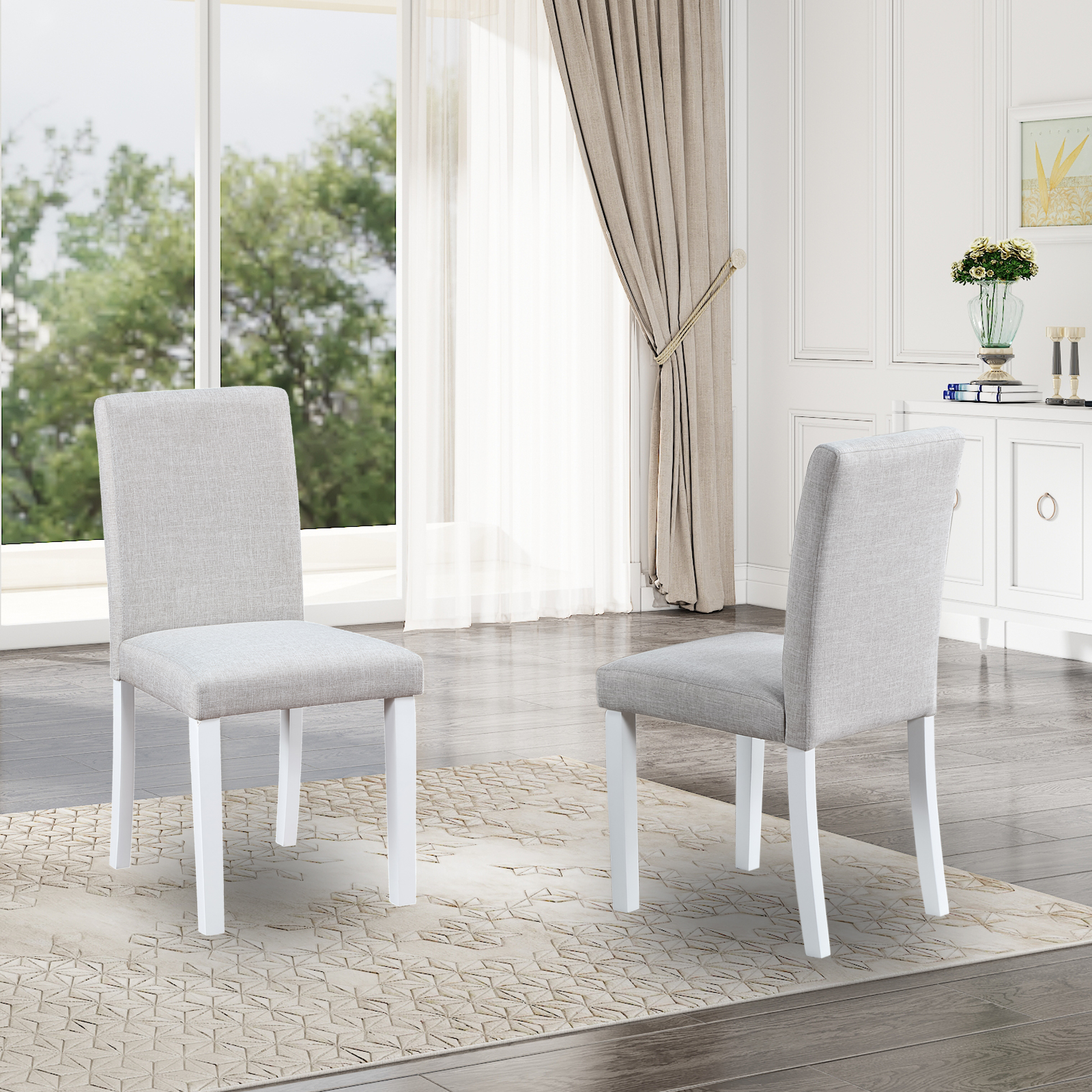 Dining Chairs Only, Dining Chairs set for 4, Kitchen Chair with Padded Seat, Side Chair for Dining Room, White & Gray 4