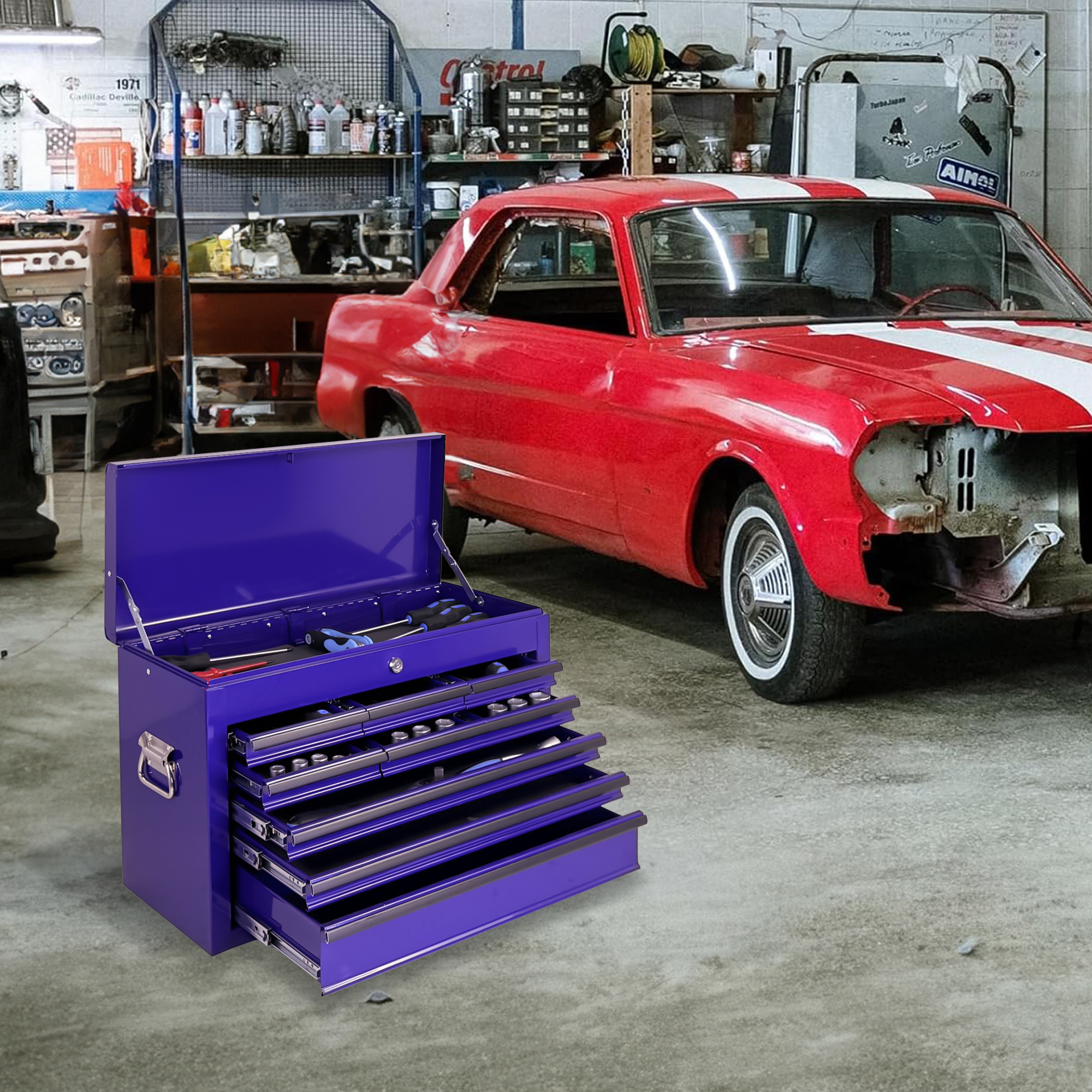 Heavy Duty Metal Tool Box, 24-inch, Portable Metal Tool Box with 9 Drawers, Small Tool Chest with EVA Liners, Ball Bearing Slide Drawers Locking & Powder Coated Finish, Multi-Function Tool Organizer — foto 13