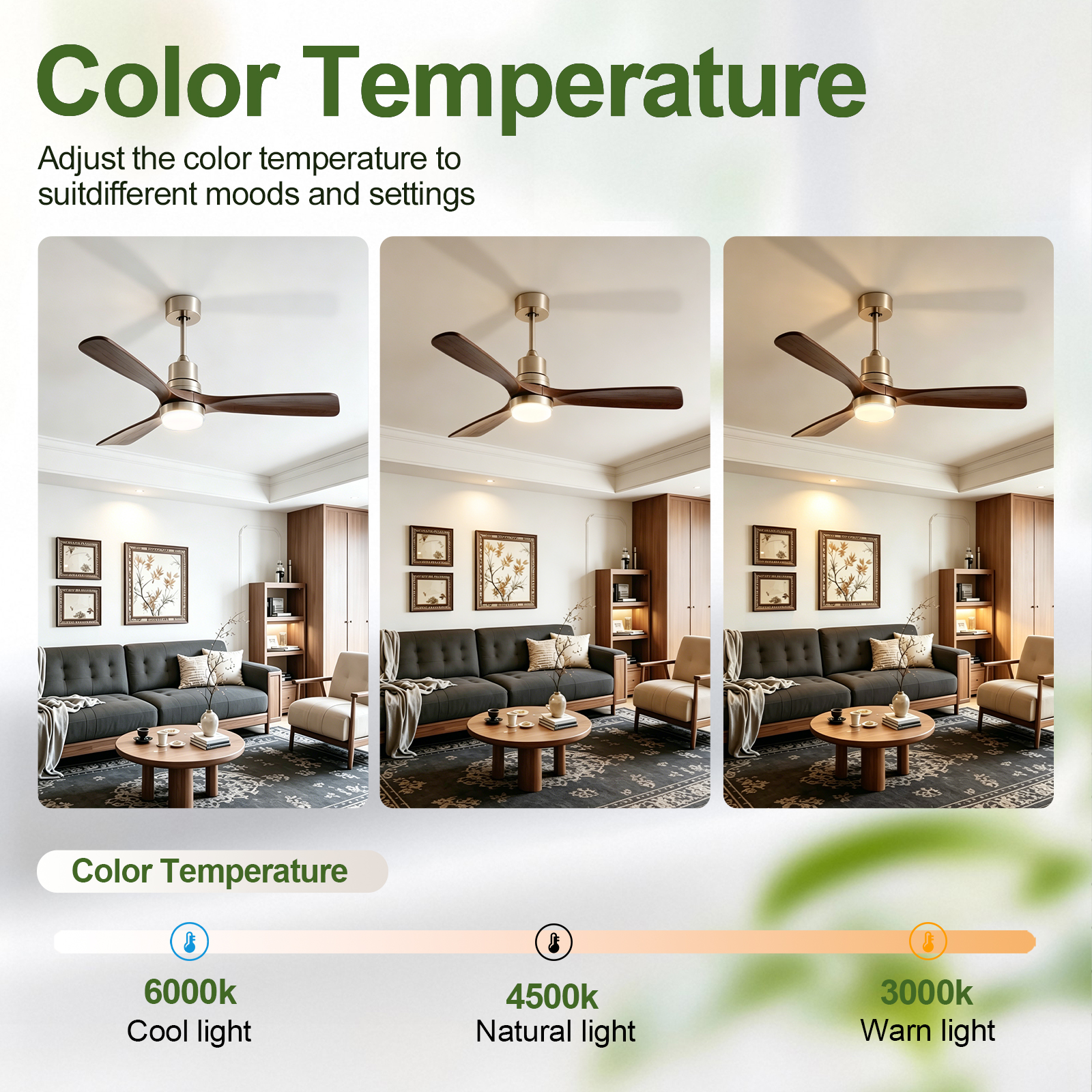 52 Inch Brushed Nickel Ceiling Fans with Lights and Remote Control, Modern Ceiling Fan Light, 3 Blades, 6 Speed DC Motor, Indoor Outdoor Ceiling Fan for Farmhouse,Bedroom 4