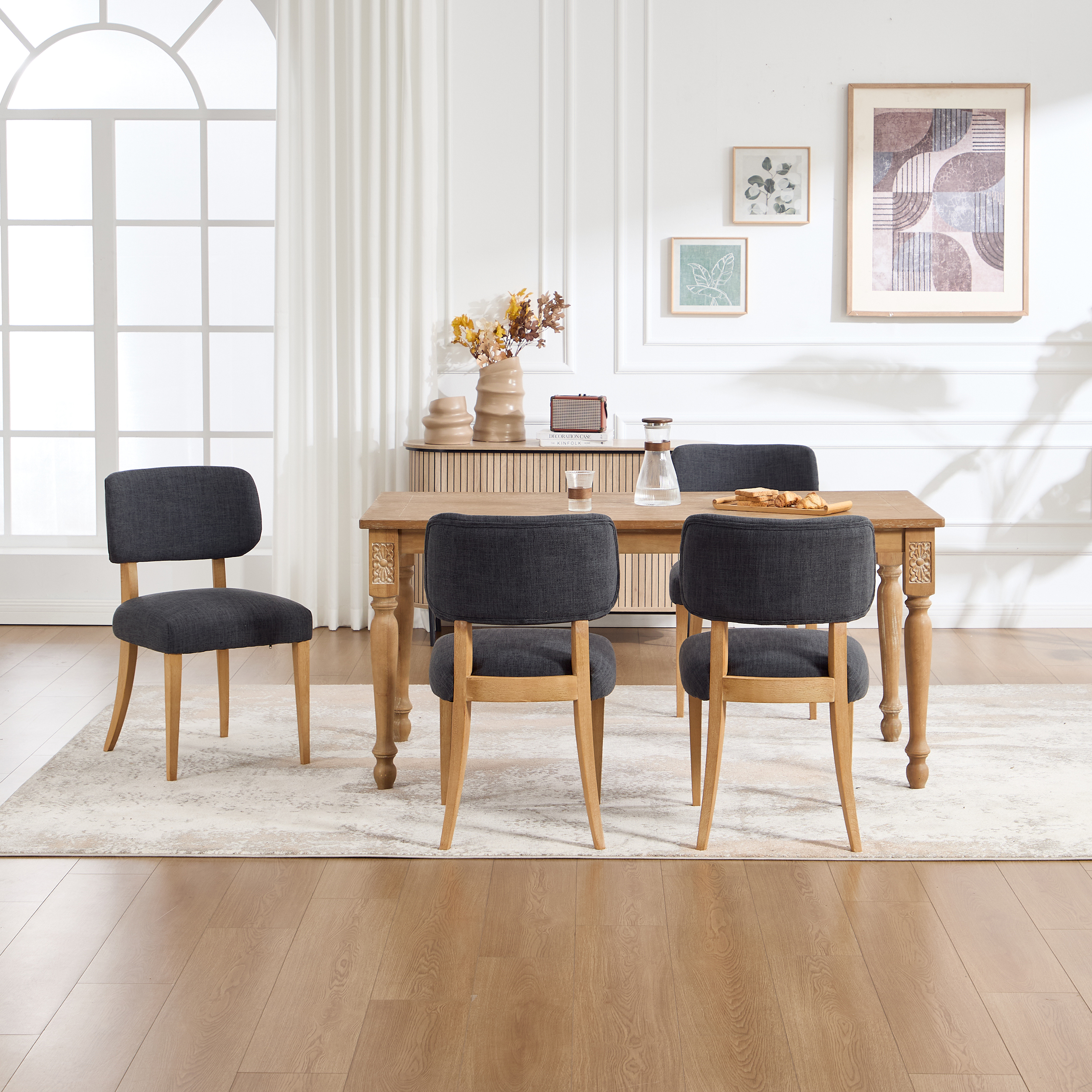 Wooden Dining Chairs Set of 2, Modern Fabric Upholstered Dining Room Chair Kitchen Chairs, Farmhouse Dinner Chair for Kitchen Dining Room 9