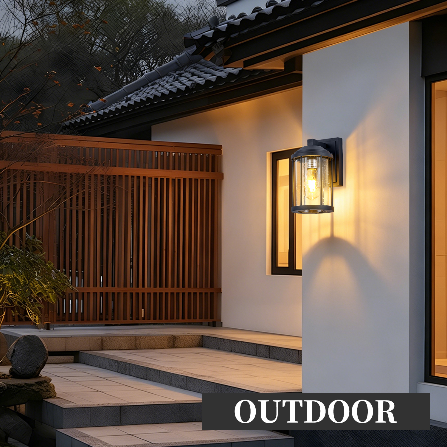 Outdoor Wall Sconces 2 Pack, Exterior Light Lantern Fixtures, Porch Light Lamps Outdoor Wall Mounted in Black Finish with Seeded Glass for House, Garage, Patio, Yard, Garden 2