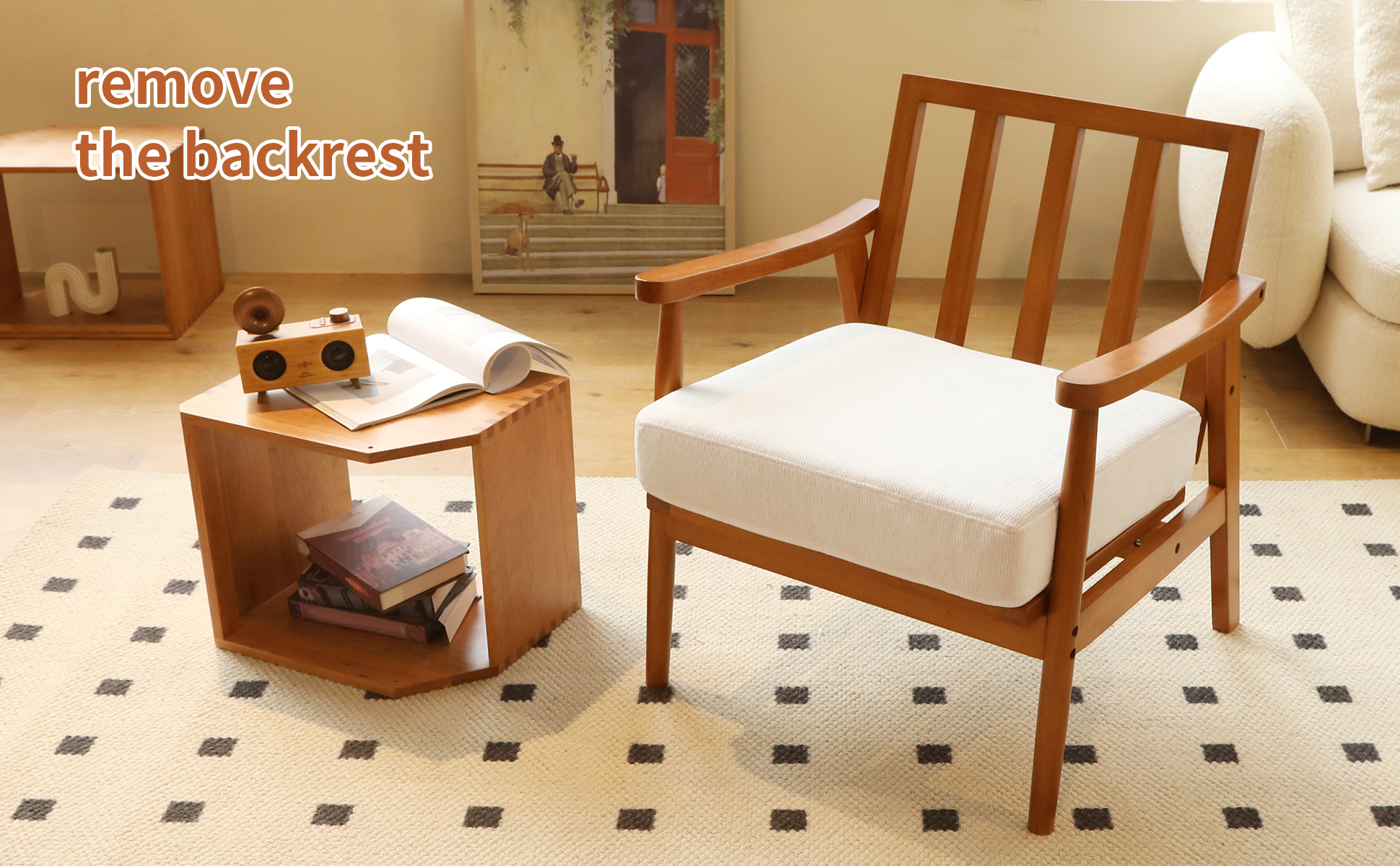 Cute Accent Chair with Solid Wood Frame, Living Room Chair with Soft Fabric Cushion, Cozy Bedroom Chair, Comfy Armchair Reading Chair for Apartment, Waiting Room, Balcony (White) — foto 8