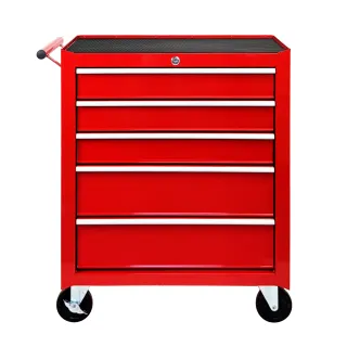 5-Drawer Rolling Tool Chest w/Lock & Key, Tool Storage Cabinet with Wheels, Top Cushion & Drawer Liners, Tool Organizer Box for Garage, Warehouse & Repair Shop-RED