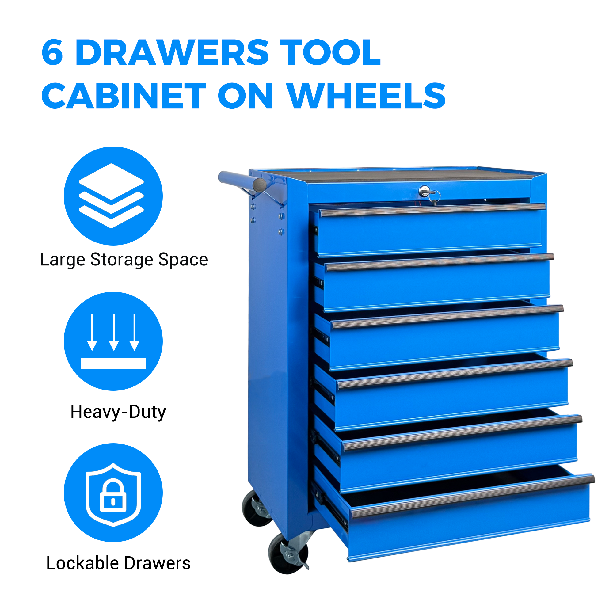 Rolling Metal Tool Chest with 6 Drawers, 20" 6-Drawer Tool Chest Cabinet with Ball Bearing Drawer Slides, Steel Tool Storage Box Organizer -BLUE