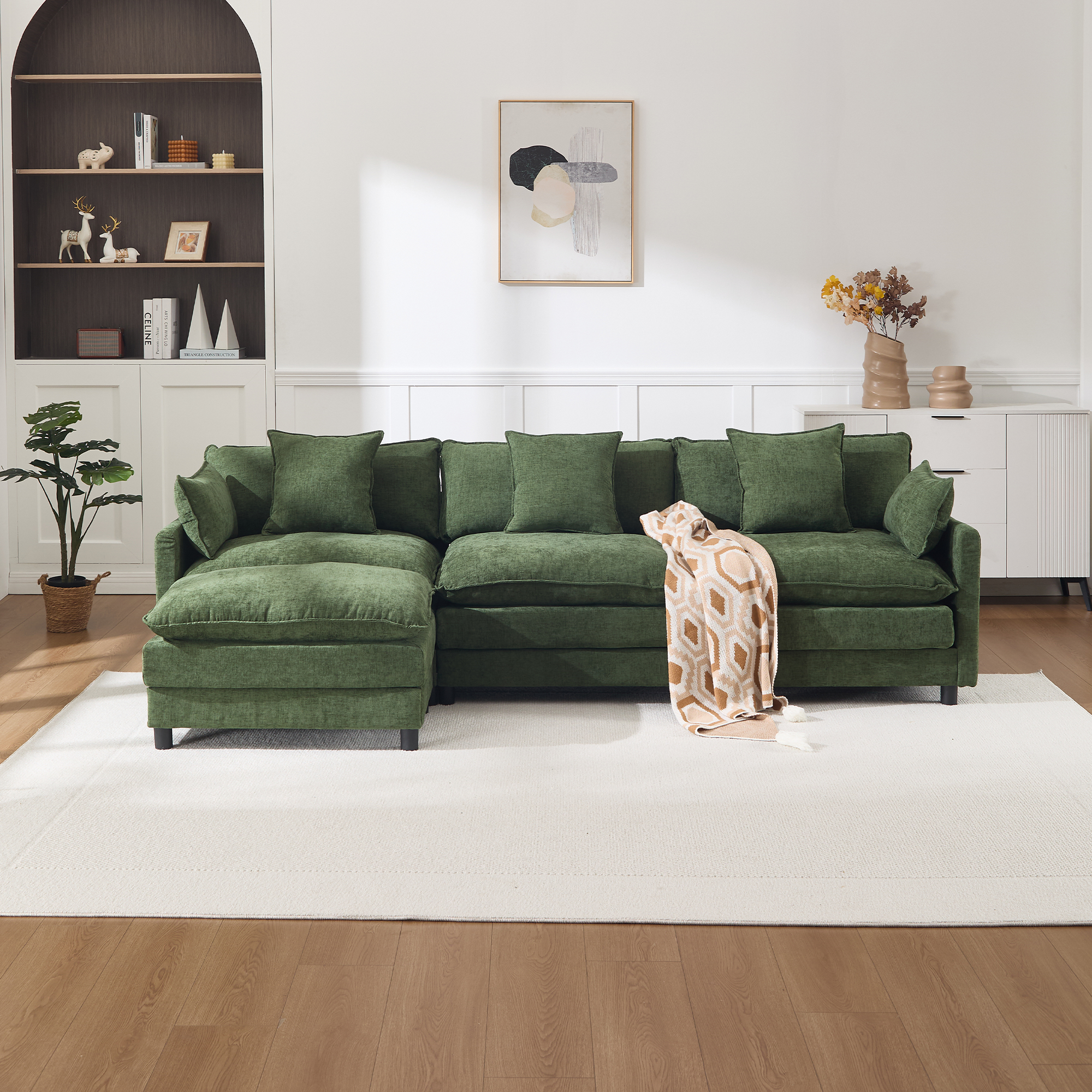 108" L Shaped Modern Sofa Modular Sectional Cloud Couch with Ottoman, 4-Seat Chenille Deep Seat Sofa with Pillow for Living Room, Bedroom and Apartment — foto 3