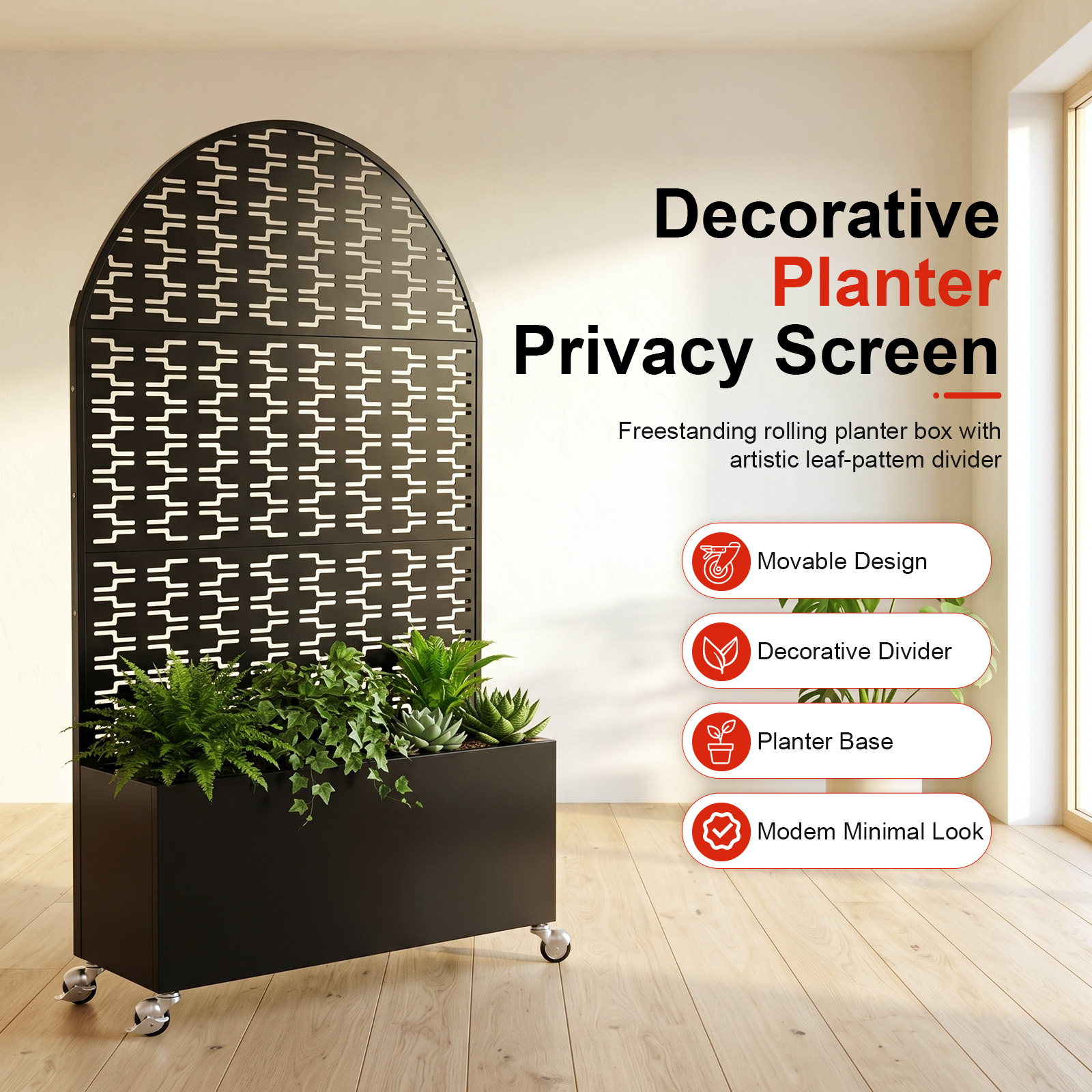 Arched Decorative Privacy Screen with Planter Box, 70.87" Tall Metal Freestanding Fence Planter, 46.8"×15.75"×16.92" Planter Box for Patio Balcony Backyard — foto 5