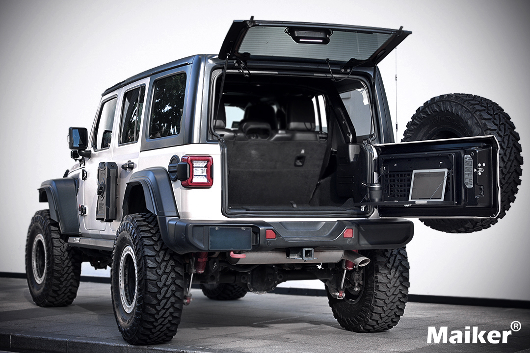 2-Tier Tailgate Table Rear Foldable Storage Cargo Rack Outdoor Camping Desk for 2007-2026 Jeep Wrangler JK&JL 4 Door (Not Fit JK Models with Stock Subwoofer) — foto 2