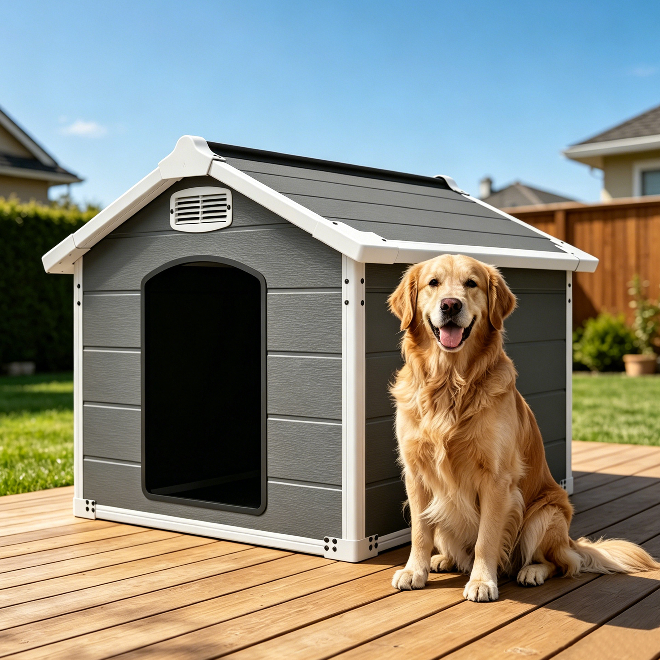 50.5" Large Dog House for Large Breeds, Outdoor Indoor Heavy Duty Pet House, Waterproof UV Protected, Scratch Resistant Double-Wall PP Board, Front & Rear Vents – Easy Clean & Washable — foto 4