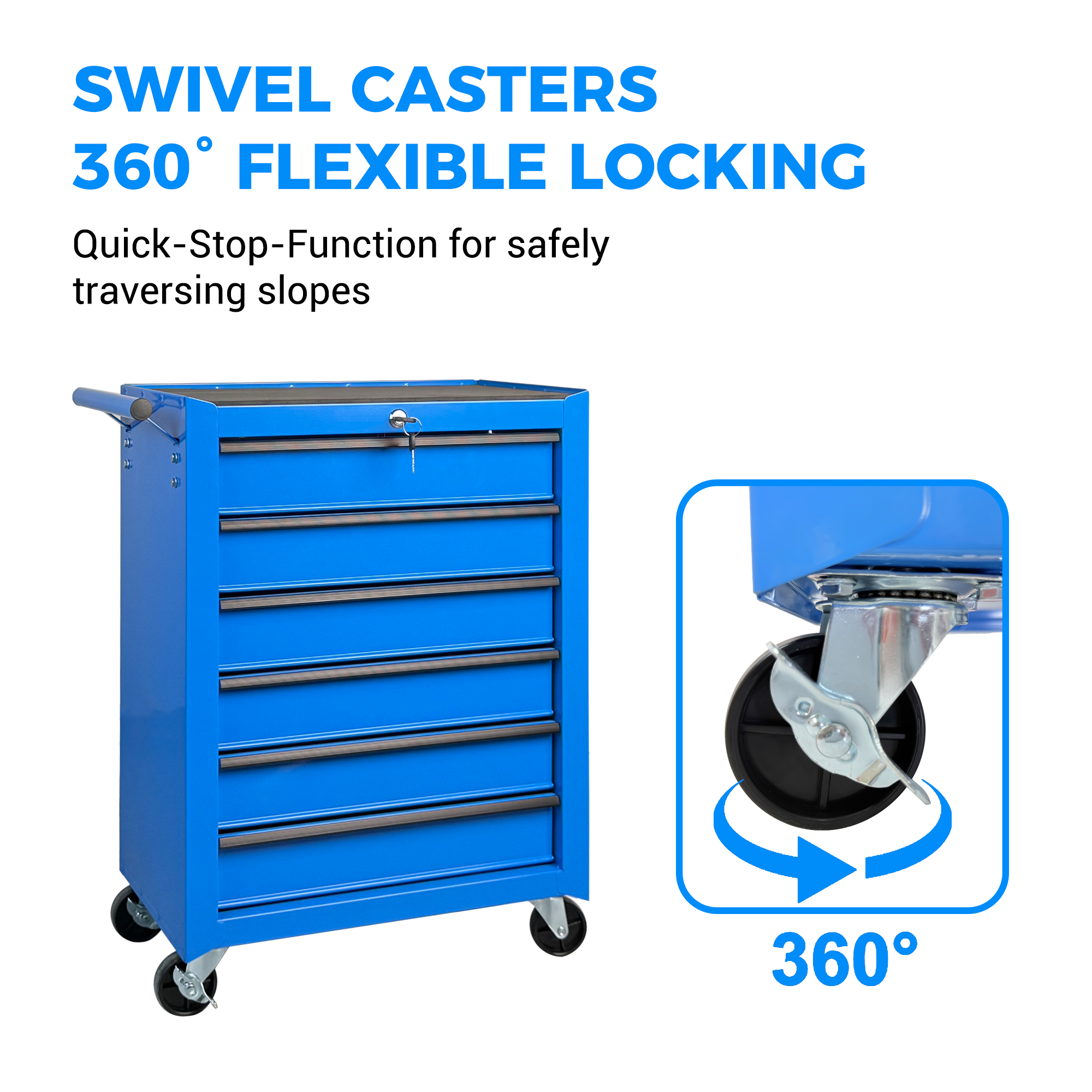 Rolling Metal Tool Chest with 6 Drawers, 20" 6-Drawer Tool Chest Cabinet with Ball Bearing Drawer Slides, Steel Tool Storage Box Organizer  -BLUE — foto 3