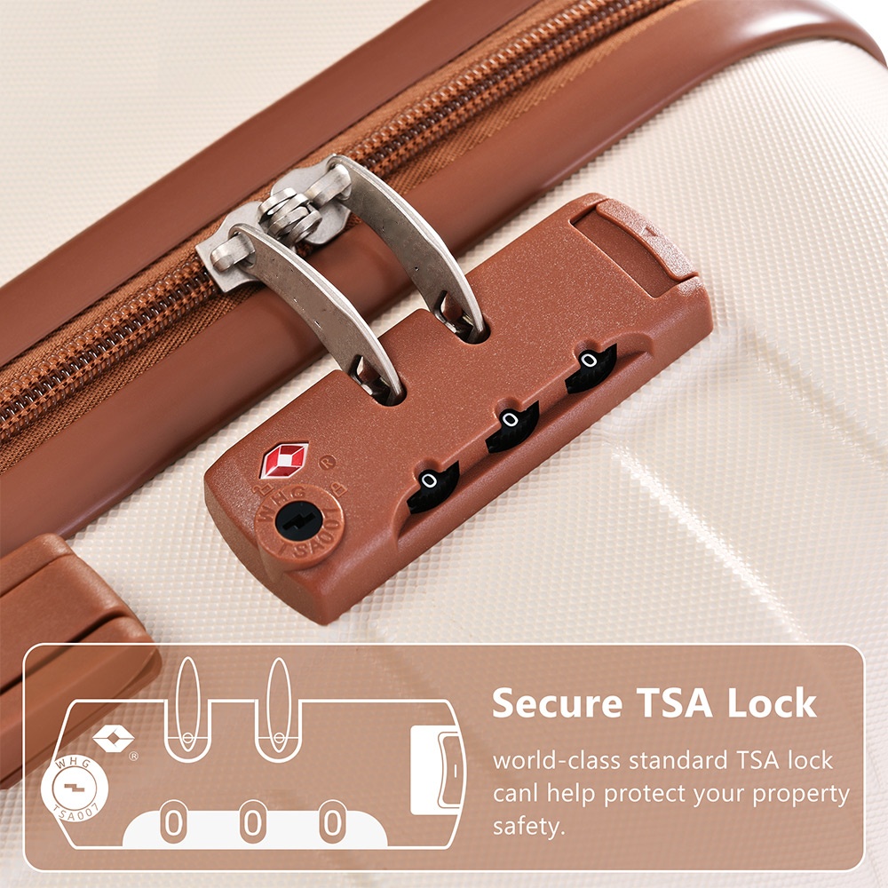4-Piece Luggage Set  - 20in Carry-On, 28in Checked Suitcase with TSA Lock Travel Duffel Bag Wet-Dry Toiletry Bag,ivory and brown