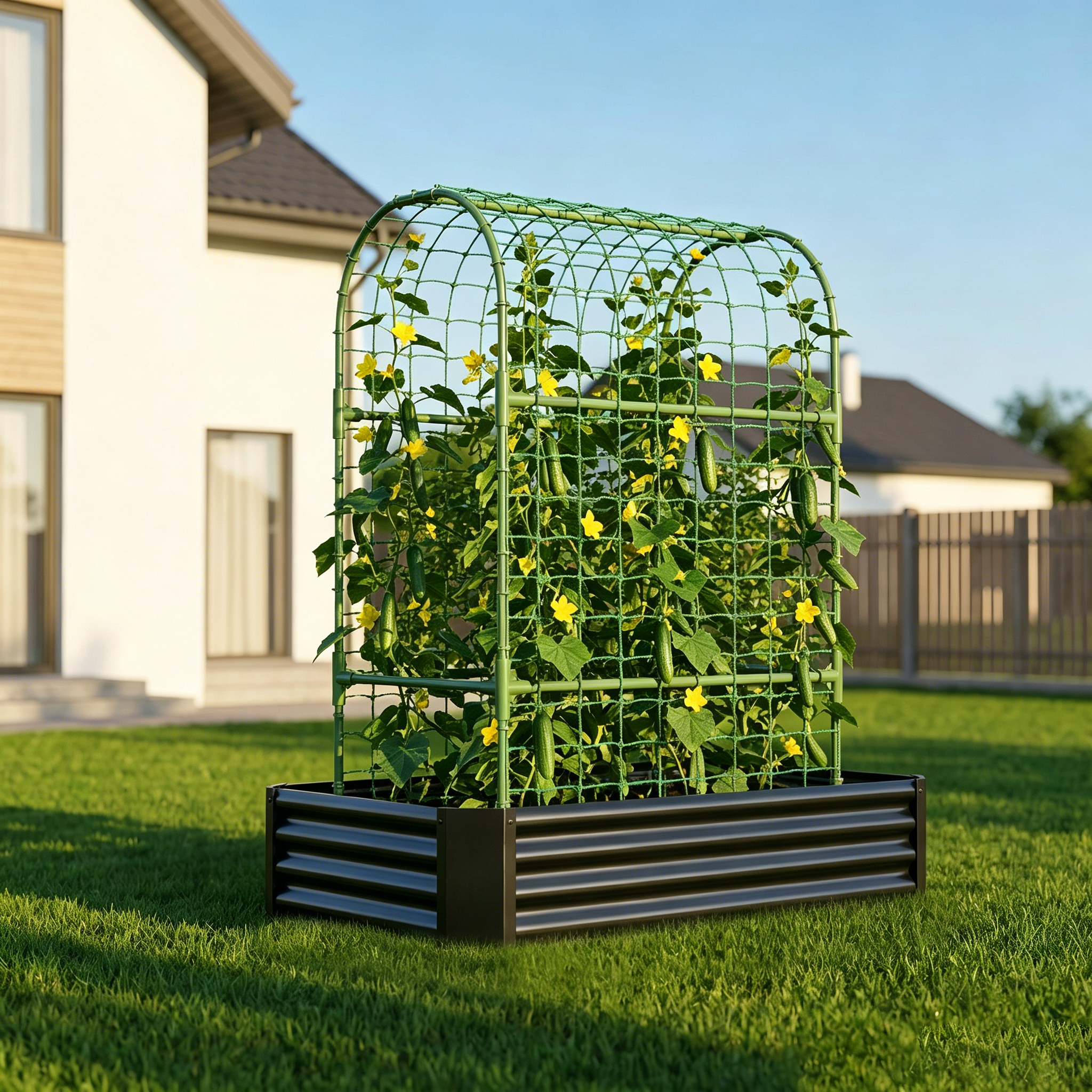 2-in-1 Raised Garden Bed with Trellis - 59" Tall Arch Planter Box for Climbing Plants, Outdoor Galvanized Metal Gardening Bed for Vegetables, Fruits, Flowers (Black, 4x2x1 Ft) — foto 3