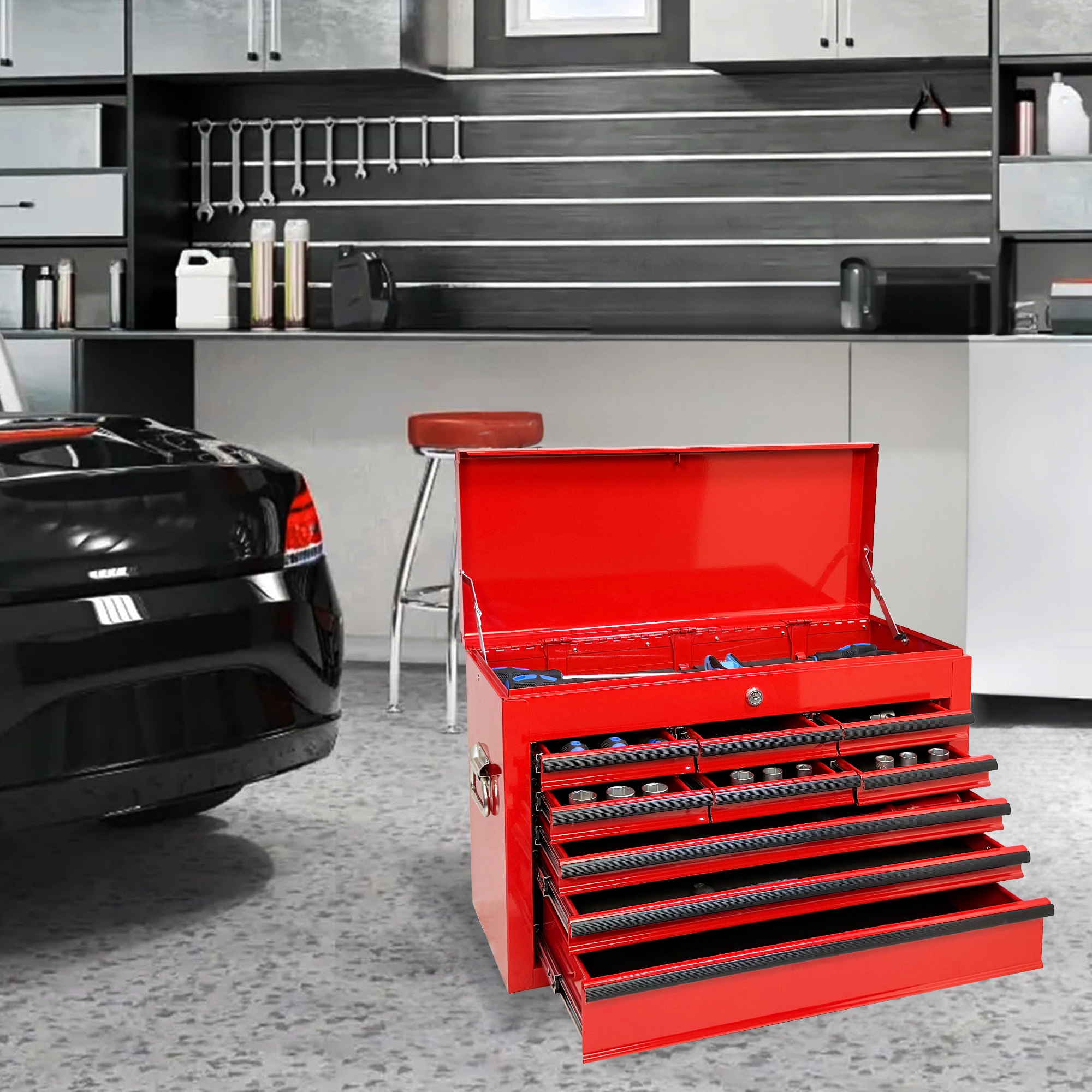 Heavy Duty Metal Tool Box, 24-inch, Portable Metal Tool Box with 9 Drawers, Small Tool Chest with EVA Liners, Ball Bearing Slide Drawers Locking & Powder Coated Finish, Multi-Function Tool Organizer — foto 3