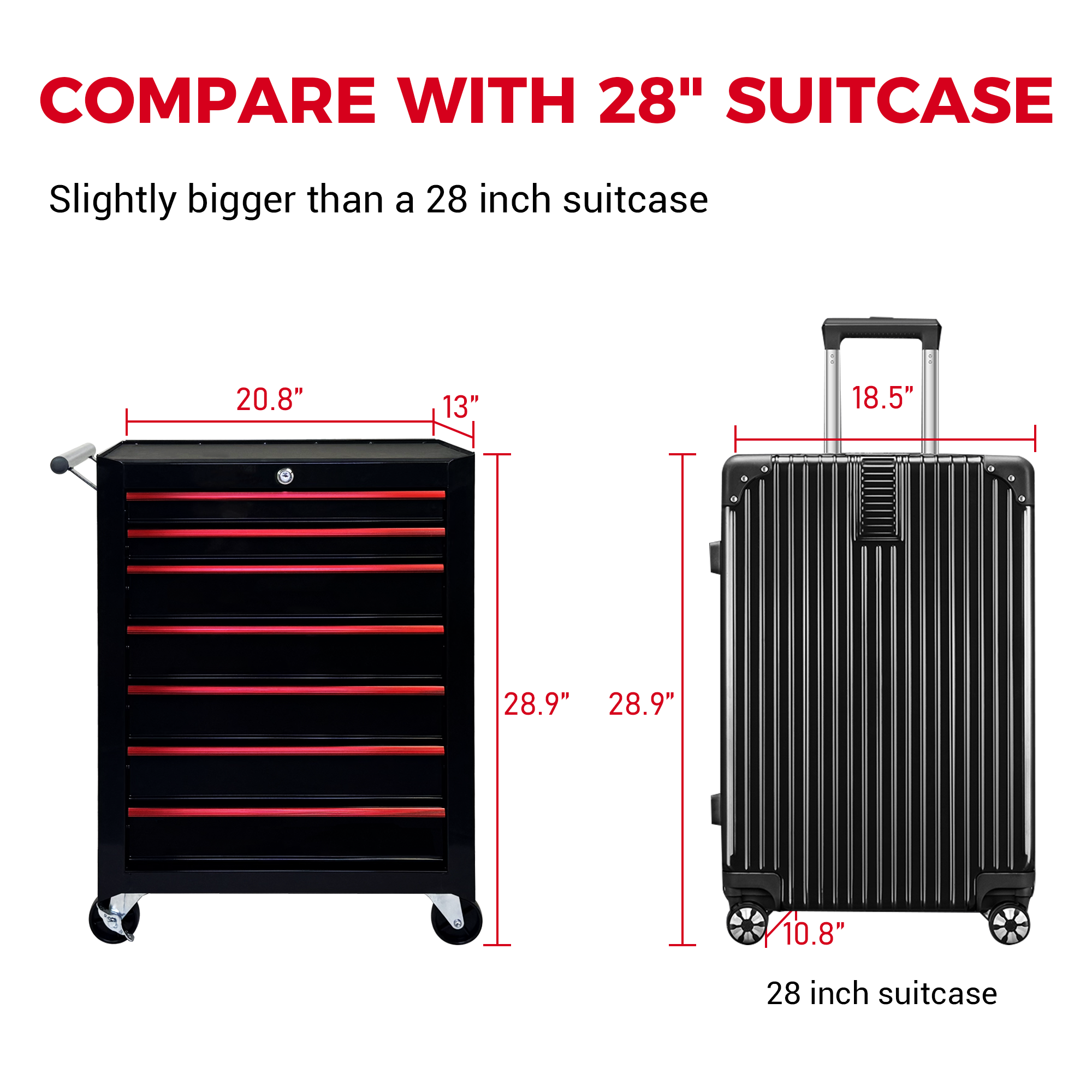 Rolling Metal Tool Chest with 7 Drawers, 20" 7-Drawer Tool Chest Cabinet with Ball Bearing Drawer Slides, Steel Tool Storage Box Organizer  -BLACK — foto 13