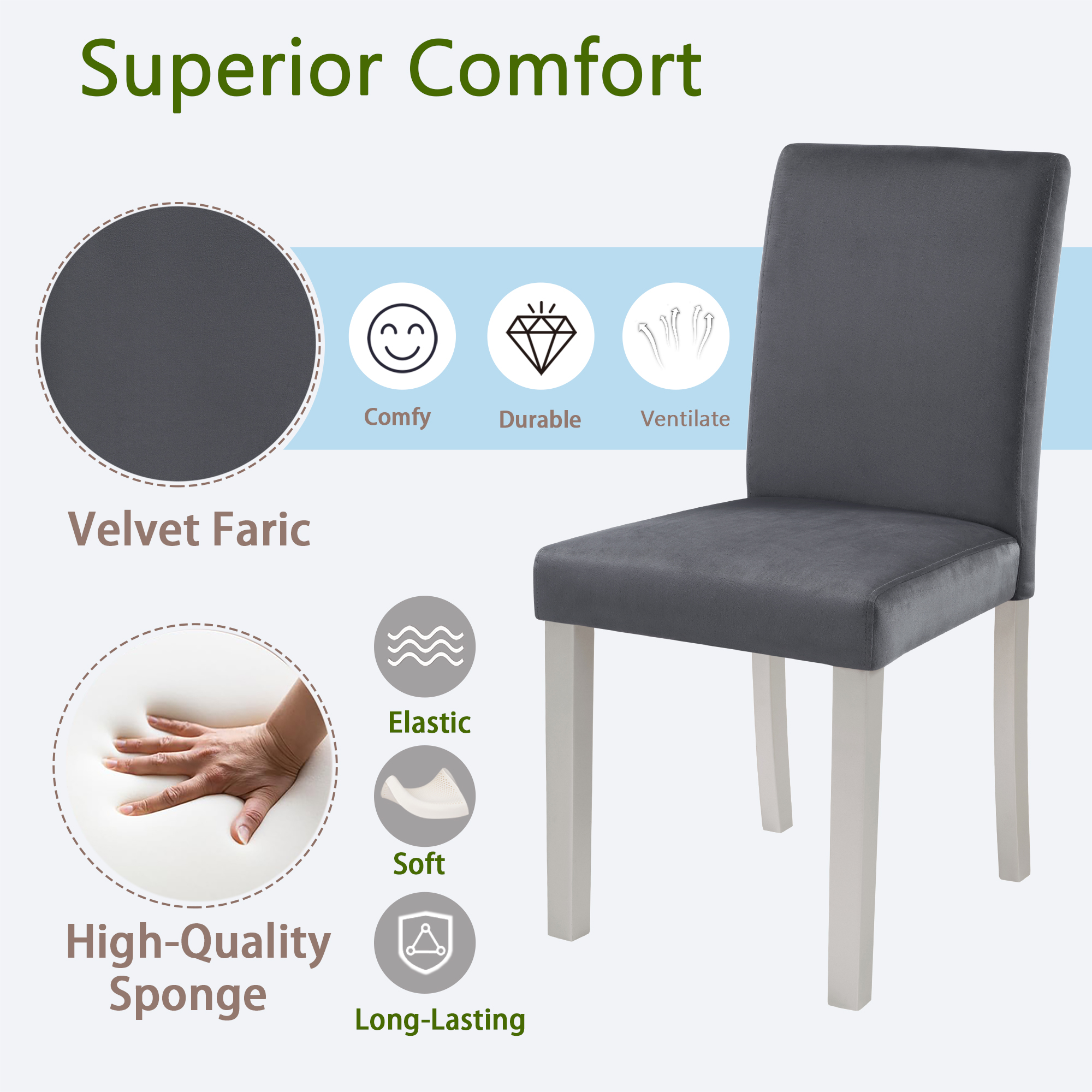 Dining Chairs set for 4,Kitchen Chair with Padded Seat, Side Chair for Dining Room, Silver grey 9