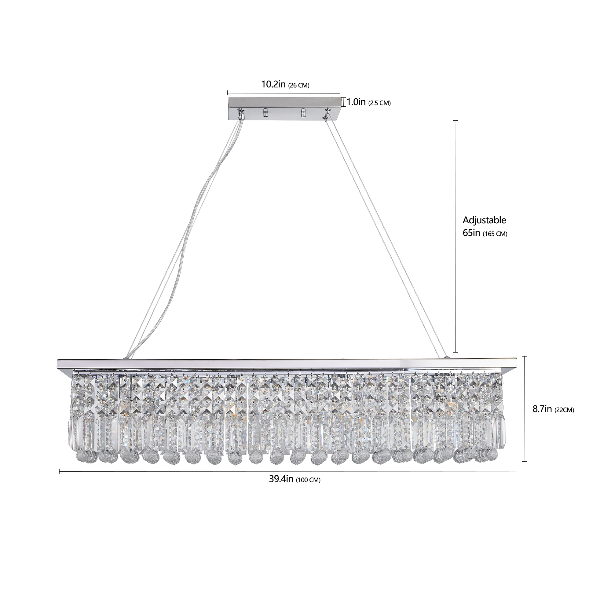 Modern Crystal Chandelier for Dining Room 8-Light White Rectangle Raindrop Chandelier Contemporary Rectangular Pendant Light Fixture for Kitchen Island Bar L39.4'' x W9.8'' x H8.7'(Bulb Not Included) — foto 4