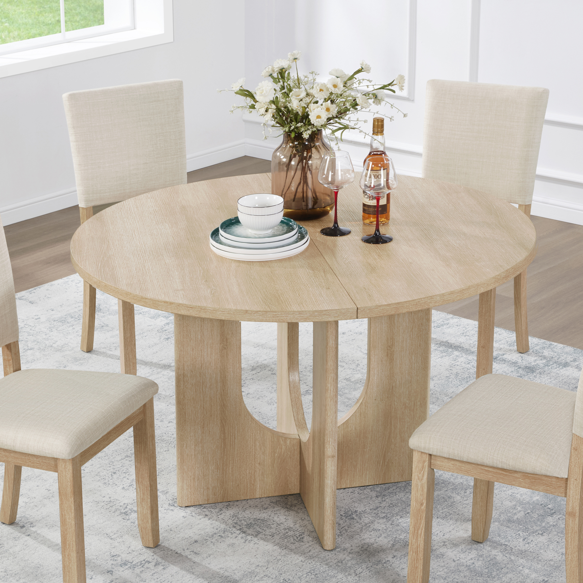 Modern Round Dining Table for 4, Farmhouse 47.3 inch Round Dining Table for Kitchen, Dining Room, Living Room, Light Oak 6