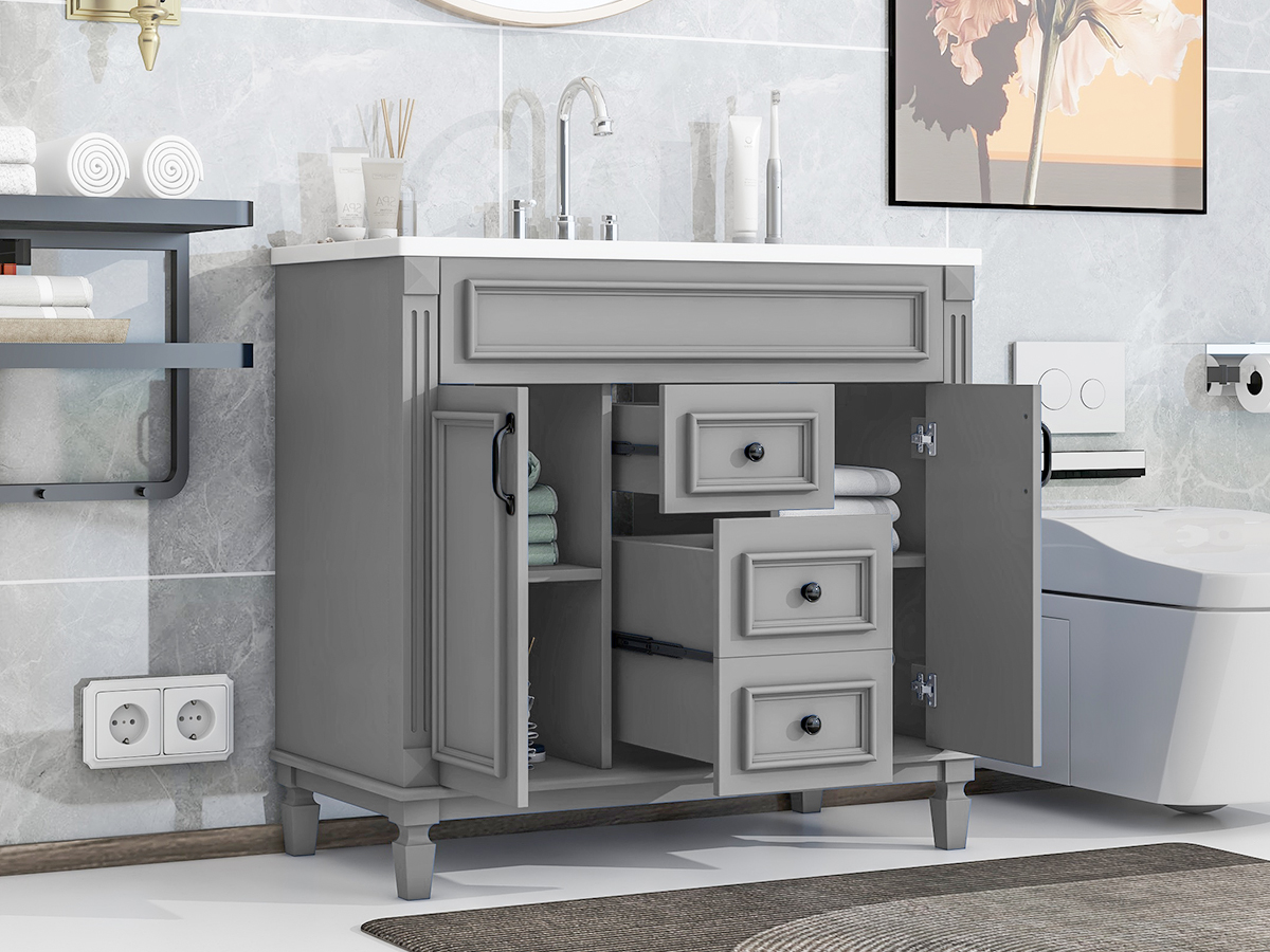 36'' Bathroom Vanity with Top Sink, Modern Bathroom Storage Cabinet with 2 Soft Closing Doors, Single Sink Bathroom Vanity — foto 3