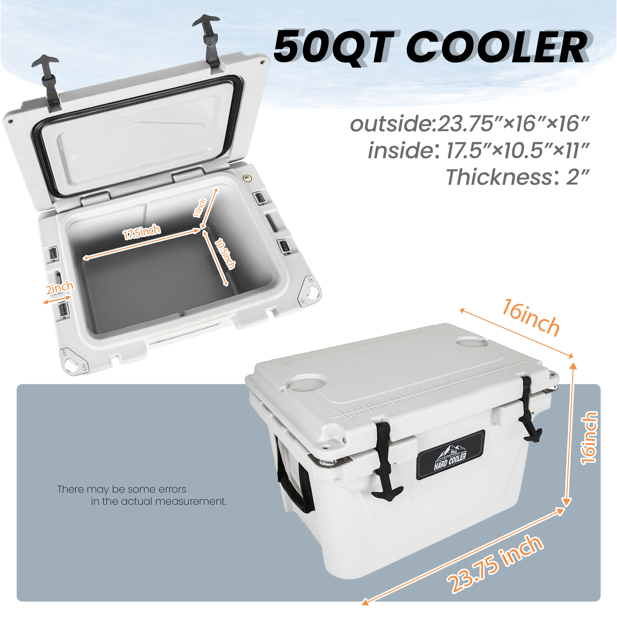 50 Quart White Cooler, Ultra-Light Insulated Ice Chest – Heavy-Duty Hard Shell Cooler with 6-Day Ice Retention for Camping, Tailgating, Job Site & Outdoor Adventures — foto 7
