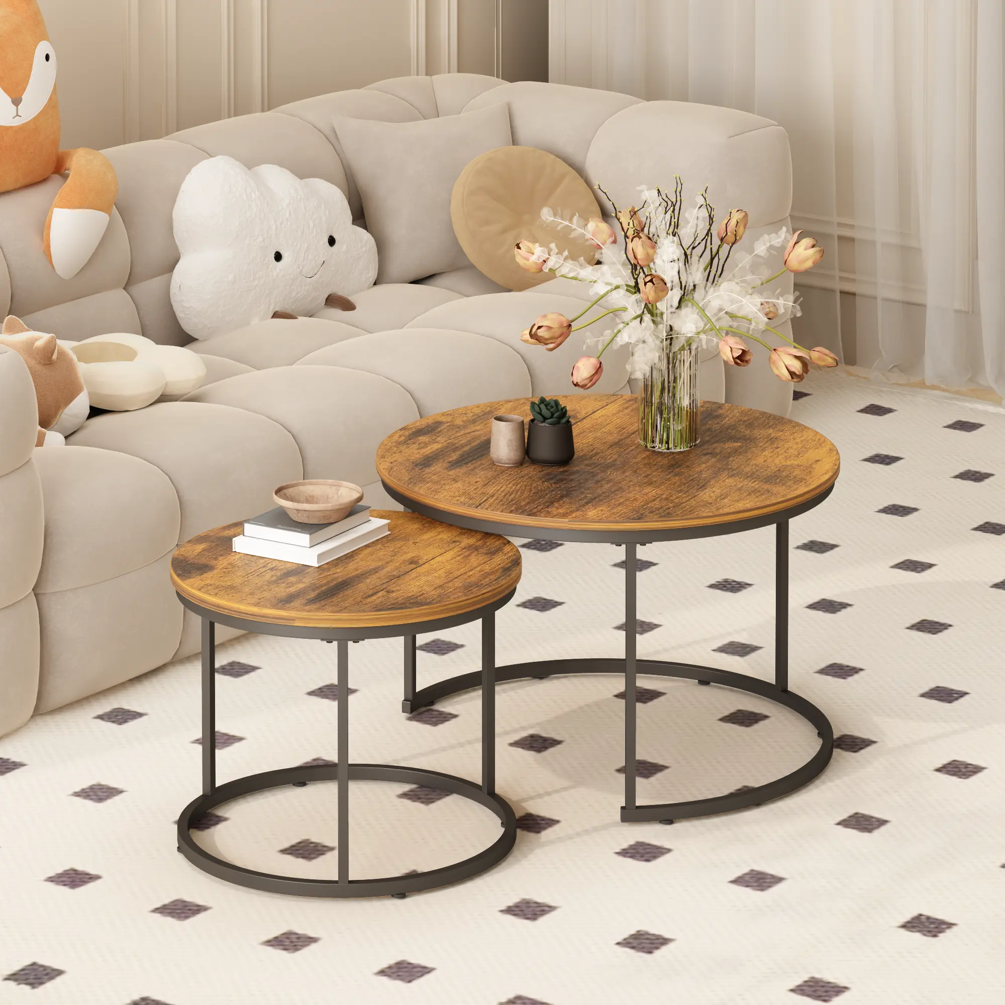 Nesting Coffee Table Set of 2, 27.6inch