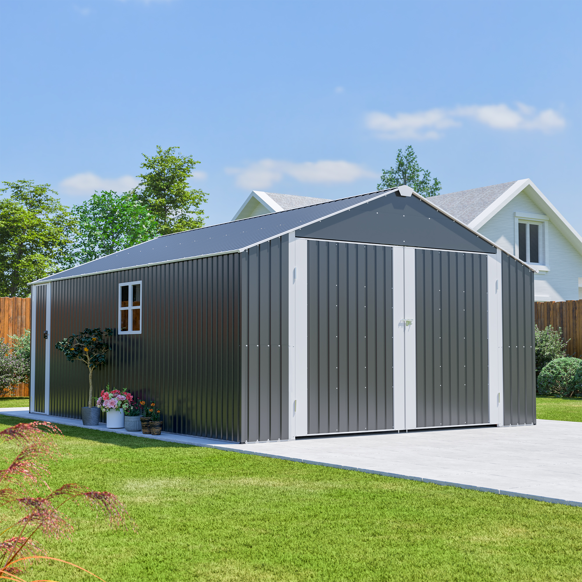 12x20 FT Shed Outdoor Metal Garage Shed with Spacious 1810 CUFT Capacity, Durable Double-Door Design, All-Weather Protection for Secure Vehicle and Equipment Storage