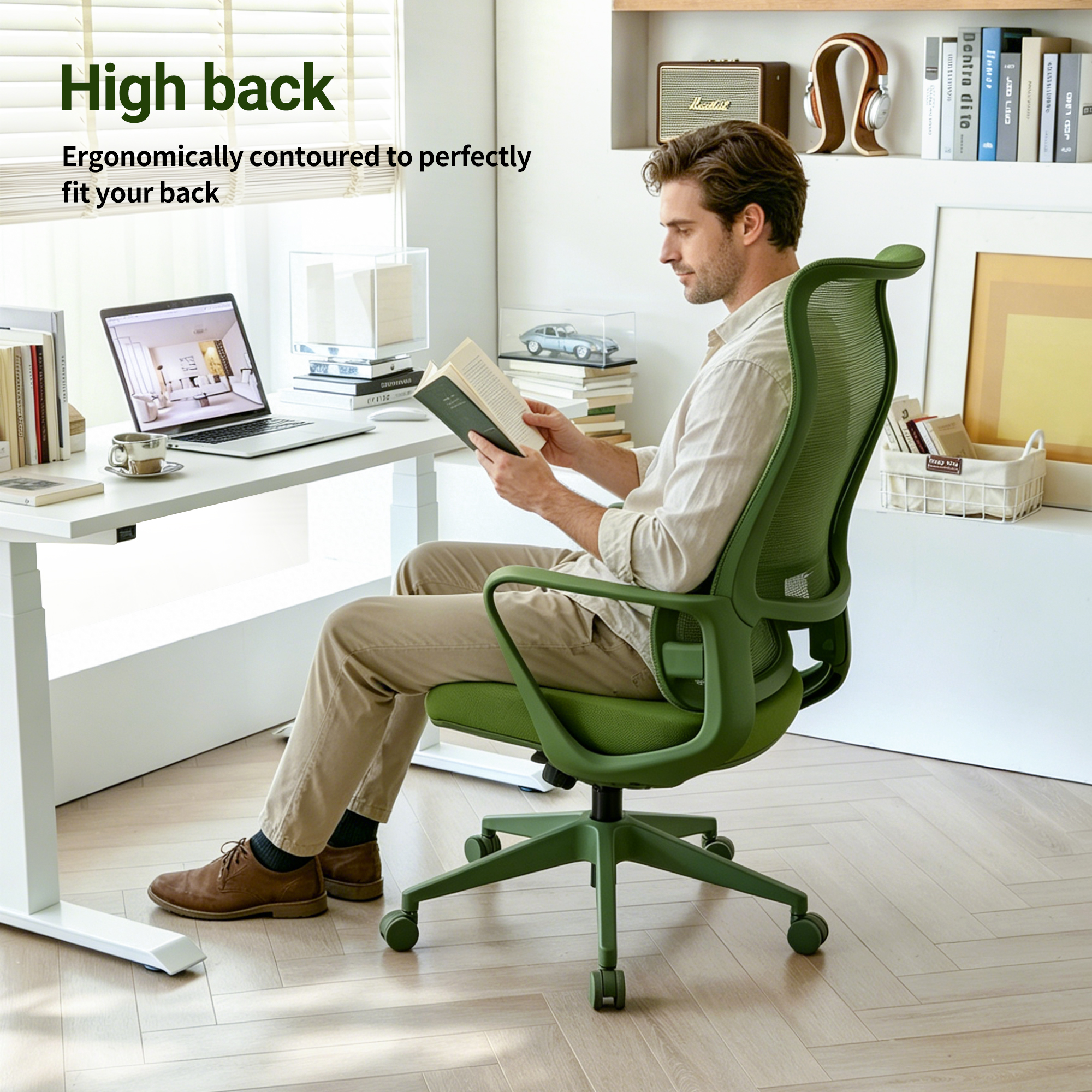 Ergonomic Colorful Office Chair 350LBS Home Office Mesh Breathable High Back, With Adjustable Lumbar Support Computer Chair, Integrated Molded Foam Seat Cushion, Fireproof (Green) — foto 3