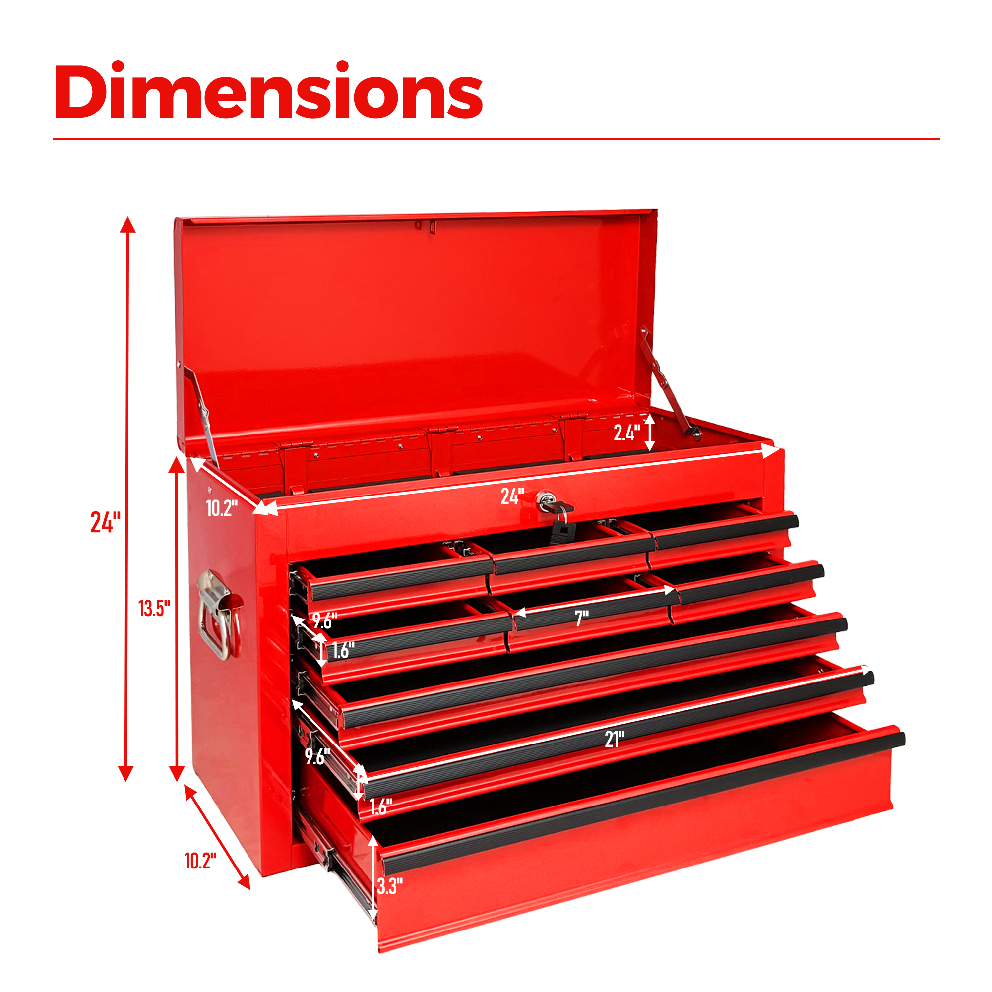Heavy Duty Metal Tool Box, 24-inch, Portable Metal Tool Box with 9 Drawers, Small Tool Chest with EVA Liners, Ball Bearing Slide Drawers Locking & Powder Coated Finish, Multi-Function Tool Organizer — foto 13