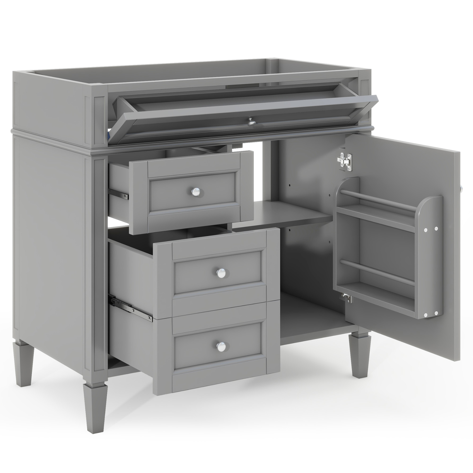 36'' Bathroom Vanity without Top Sink, Modern Bathroom Storage Cabinet with 2 Drawers and a Tip-out Drawer, Solid Wood Frame (NOT INCLUDE BASIN SINK; REPLACE WF315154AAE)