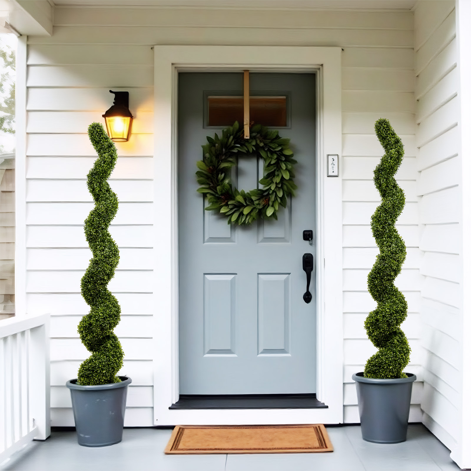 6FT Spiral Topiary Trees Artificial Outdoor Faux Boxwood Plants Large Twisted Green Potted Trees for Garden Front Porch Patio Planter Decoration, 2pcs/set — foto 8