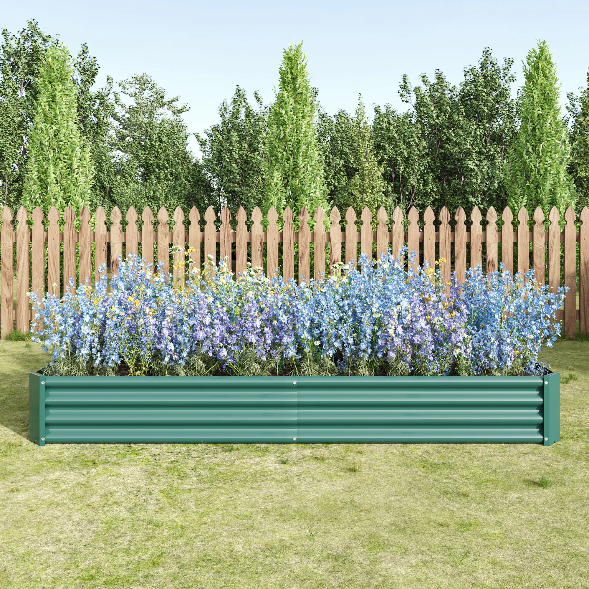 Green 8×4×1ft Metal Raised Rectangle Garden Planter