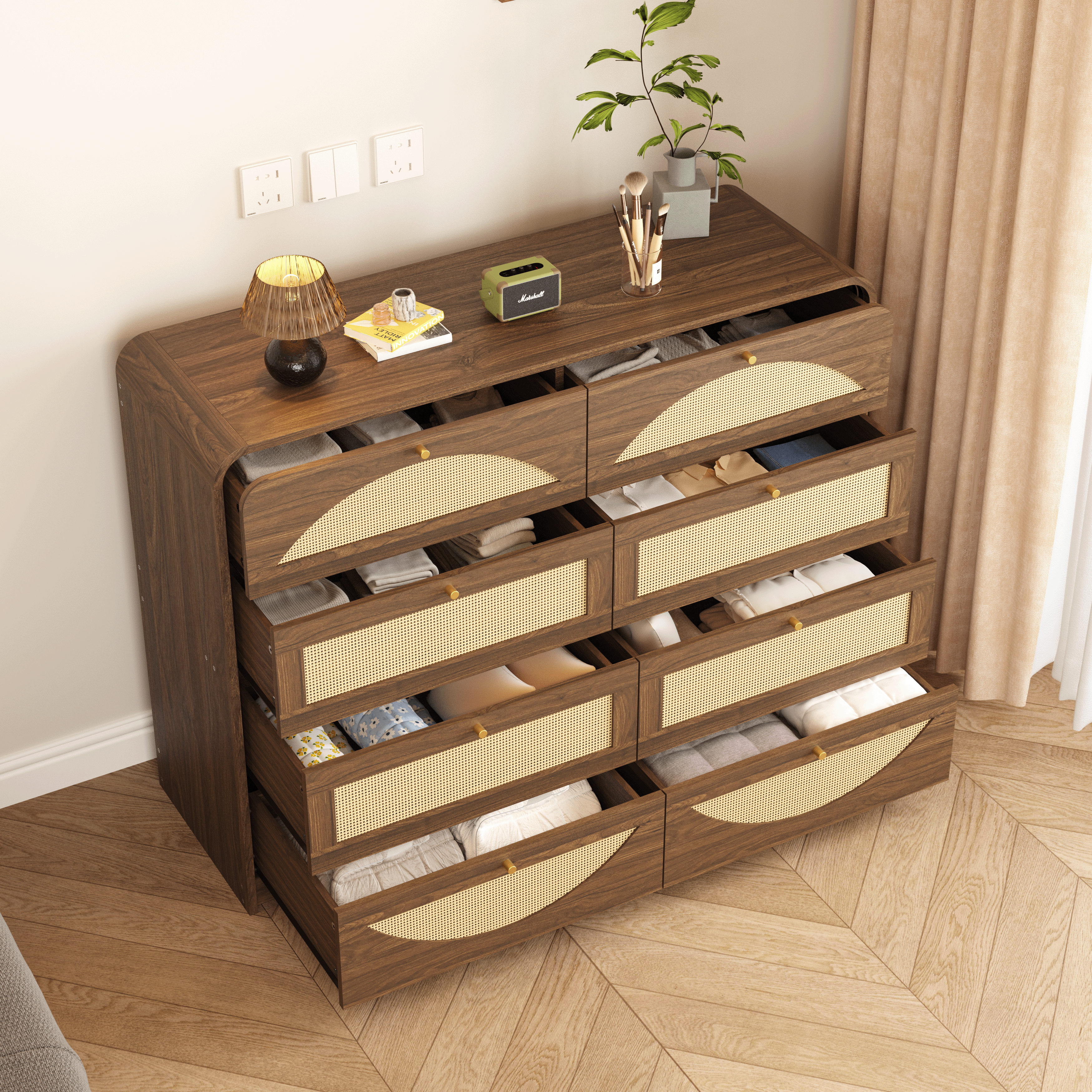 Rattan 8-Drawer Dresser