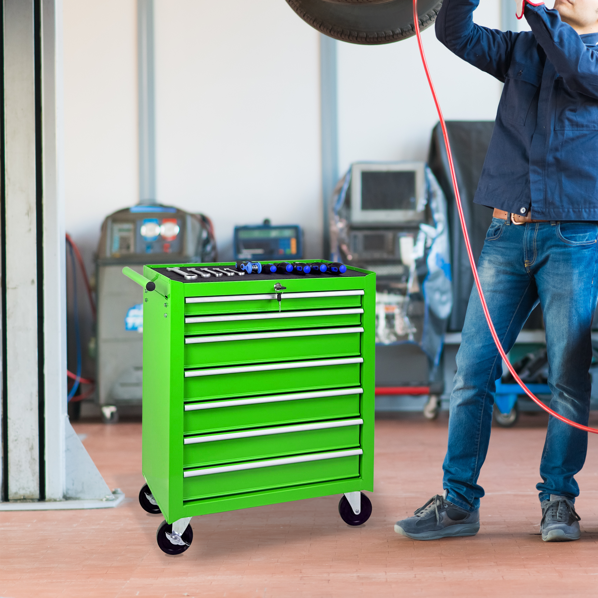 Rolling Tool Chest with 7-Drawer Tool Box with Wheels Multifunctional Tool Cart Mechanic Tool Storage Cabinet for Garage, Warehouse, Workshop, Repair Shop -GREEN — foto 6