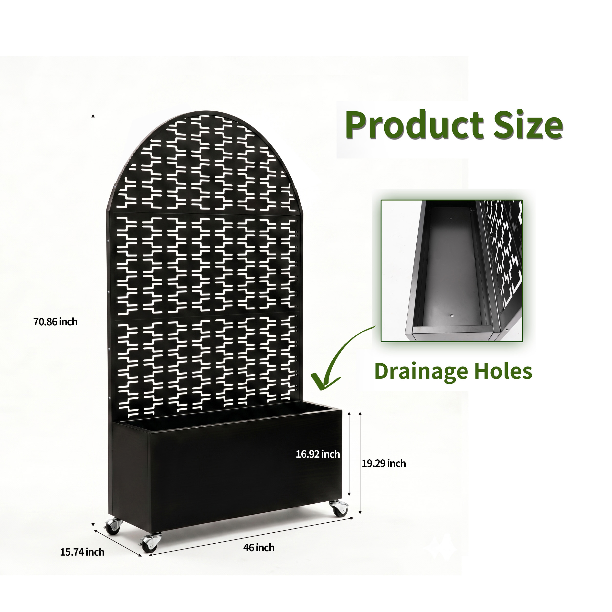 Arched Decorative Privacy Screen with Planter Box, 70.87" Tall Metal Freestanding Fence Planter, 46.8"×15.75"×16.92" Planter Box for Patio Balcony Backyard