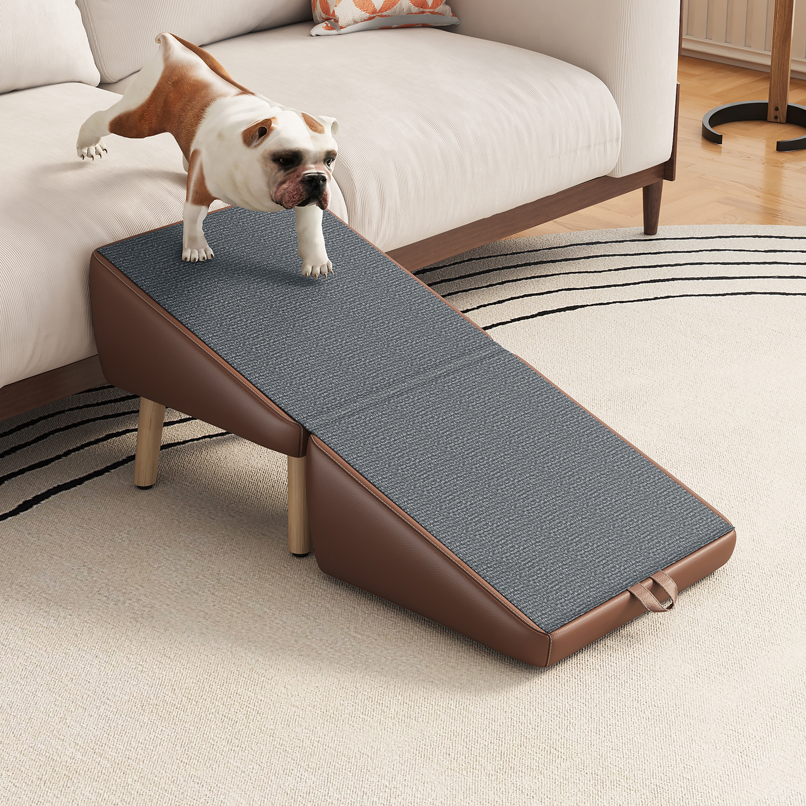 (UPGRADED) Dog Stairs for Small Dogs and Cats, Dog Ramp for Couch and Bed, Foldable 2-in-1 Wooden Pet Steps for Puppy, Split Ottoman Design (BROWN) — foto 4