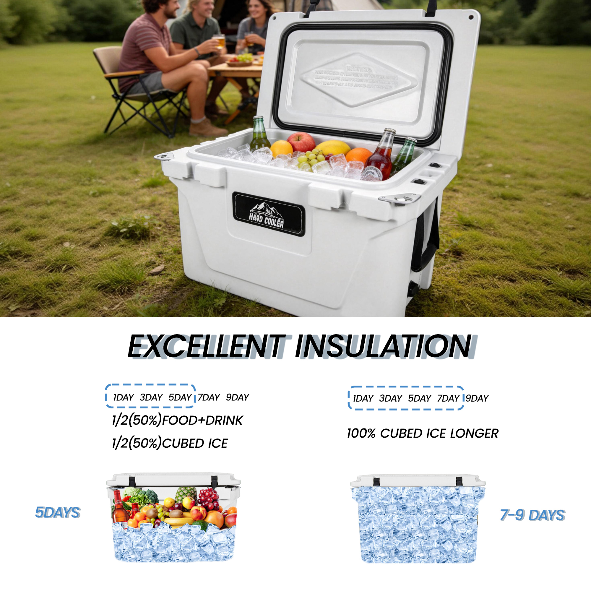 White outdoor Camping Picnic Fishing portable cooler 65QT Portable Insulated Cooler Box