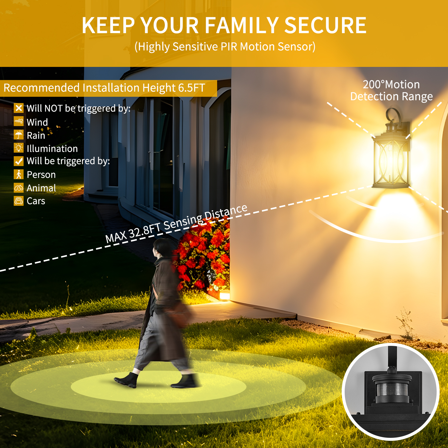 Motion Sensor Outdoor Lights Wall Mount, Dusk to Dawn Exterior Light Fixture, Anti-Rust Waterproof Outside Porch Lights with Glass & E26 Socket Wall Sconce for House Garage Patio Doorway, Black 2
