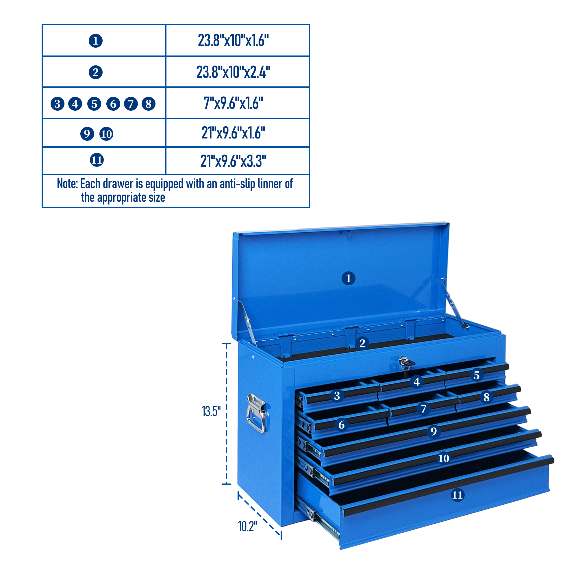 Heavy Duty Metal Tool Box, 24-inch, Portable Metal Tool Box with 9 Drawers, Small Tool Chest with EVA Liners, Ball Bearing Slide Drawers Locking & Powder Coated Finish, Multi-Function Tool Organizer — foto 14